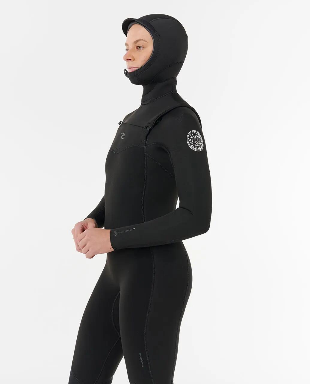 Surfwetsuit Dames Dawn Patrol 5/4 mm fullsuit met borstrits - Noir 6/6