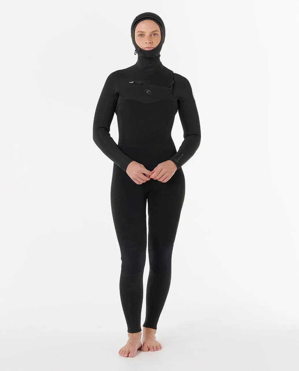 Surfwetsuit Dames Dawn Patrol 5/4 mm fullsuit met borstrits - Noir 4/6