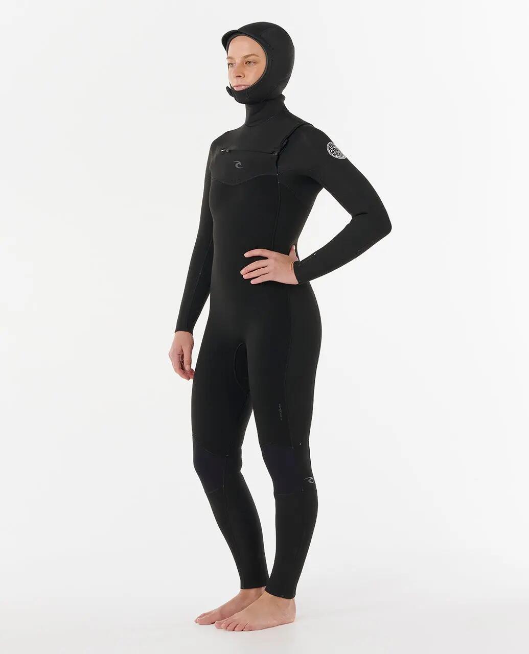 Surfwetsuit Dames Dawn Patrol 5/4 mm fullsuit met borstrits - Noir 2/6
