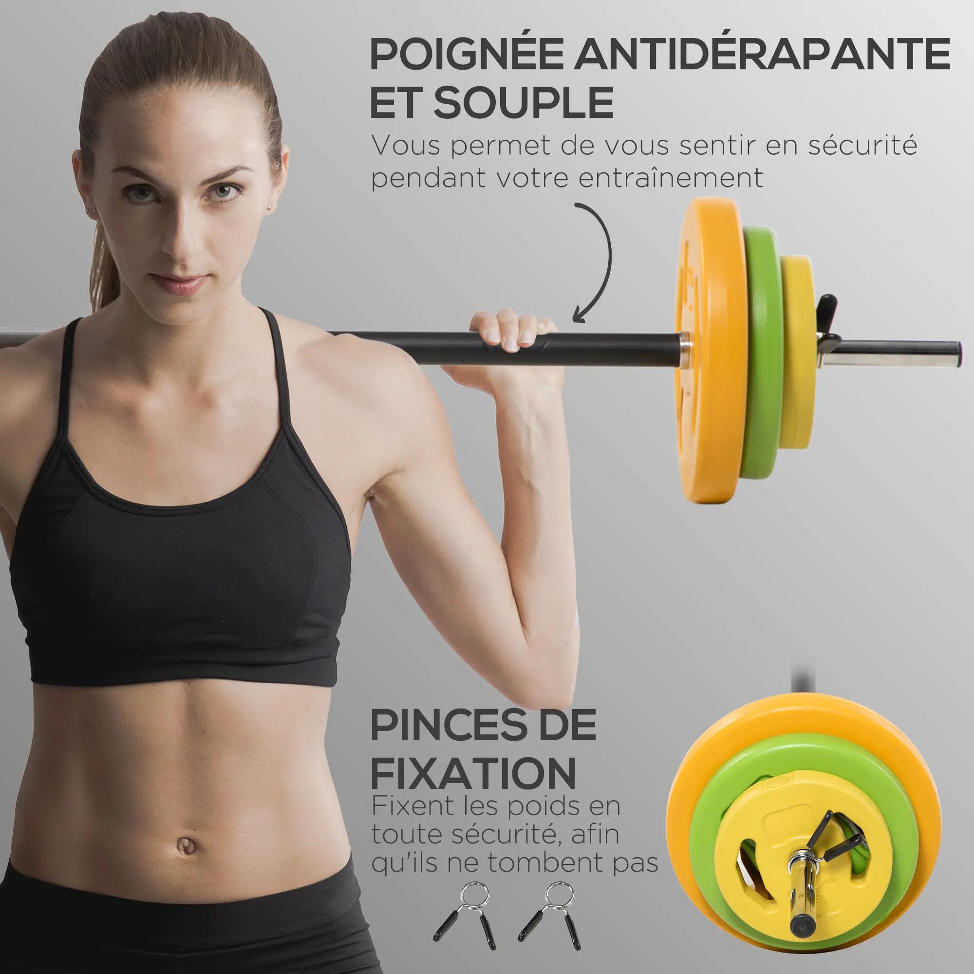 Ensemble haltères et barre 20 kg avec 6 haltères disques de 1,5 kg, 2,5 kg et 5 8/9