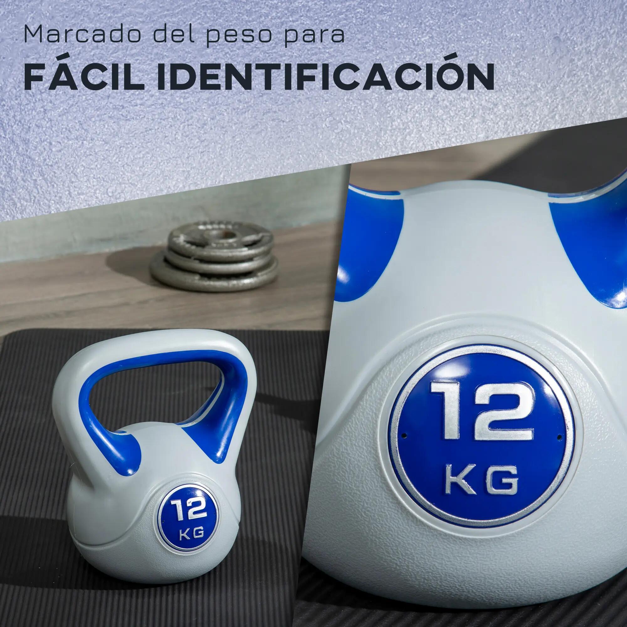 Kettlebell 12 kg, revêtement PU et remplissage de sable pour musculation, 24 x 1 7/9