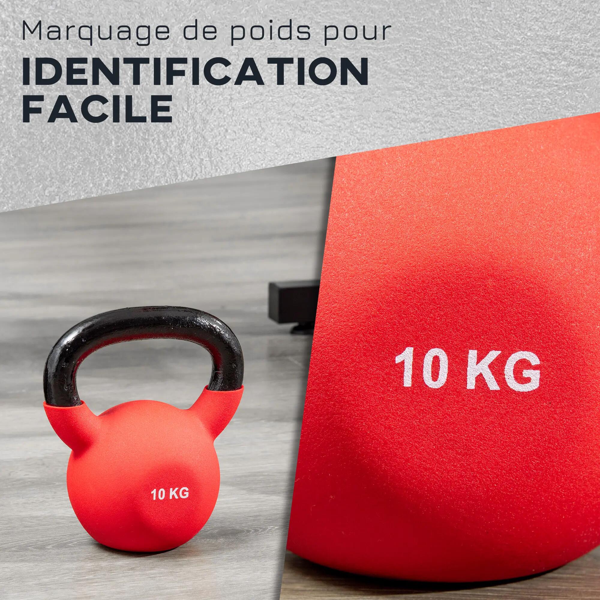Kettlebell 10 kg en métal poids pour entraînements avec poignée antidérapante et 7/9
