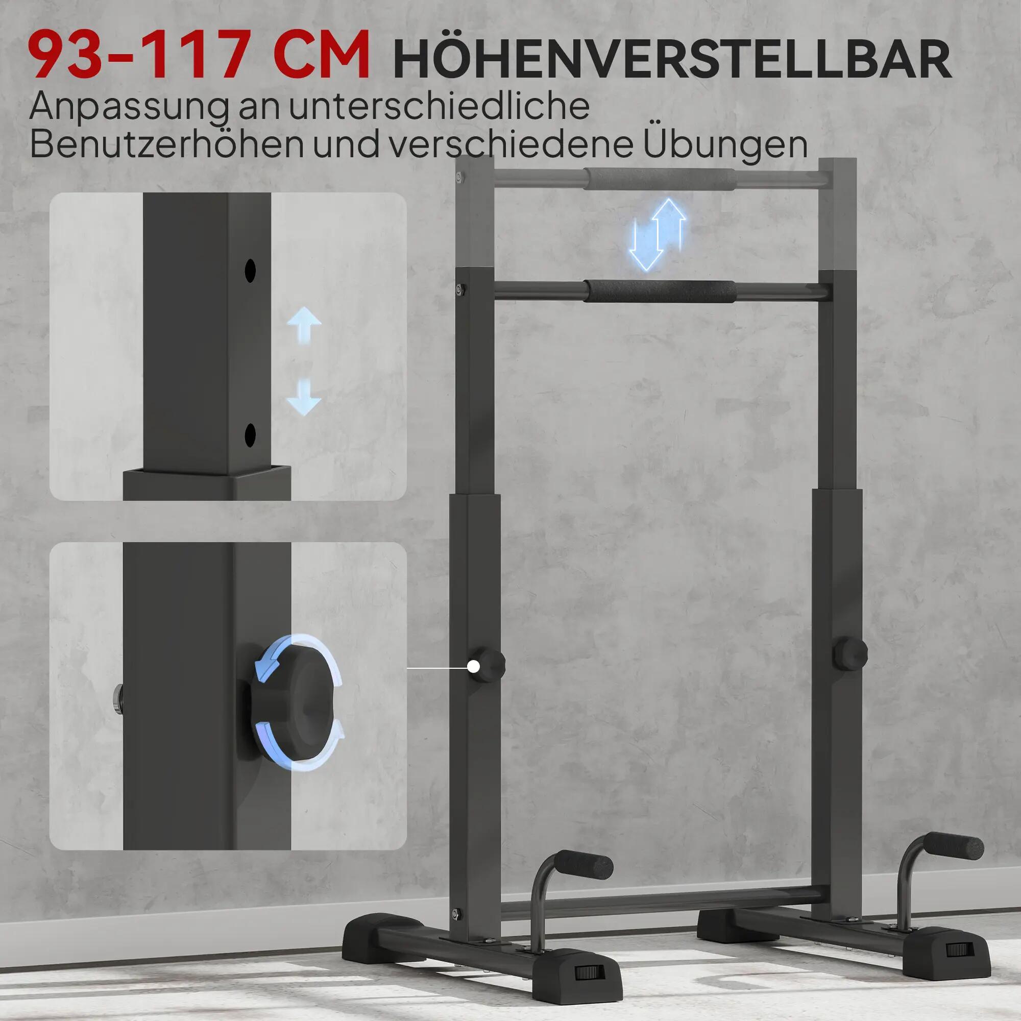 Station de dips, support pour pompes, hauteur réglable de 93 à 117 cm, capacité 7/9
