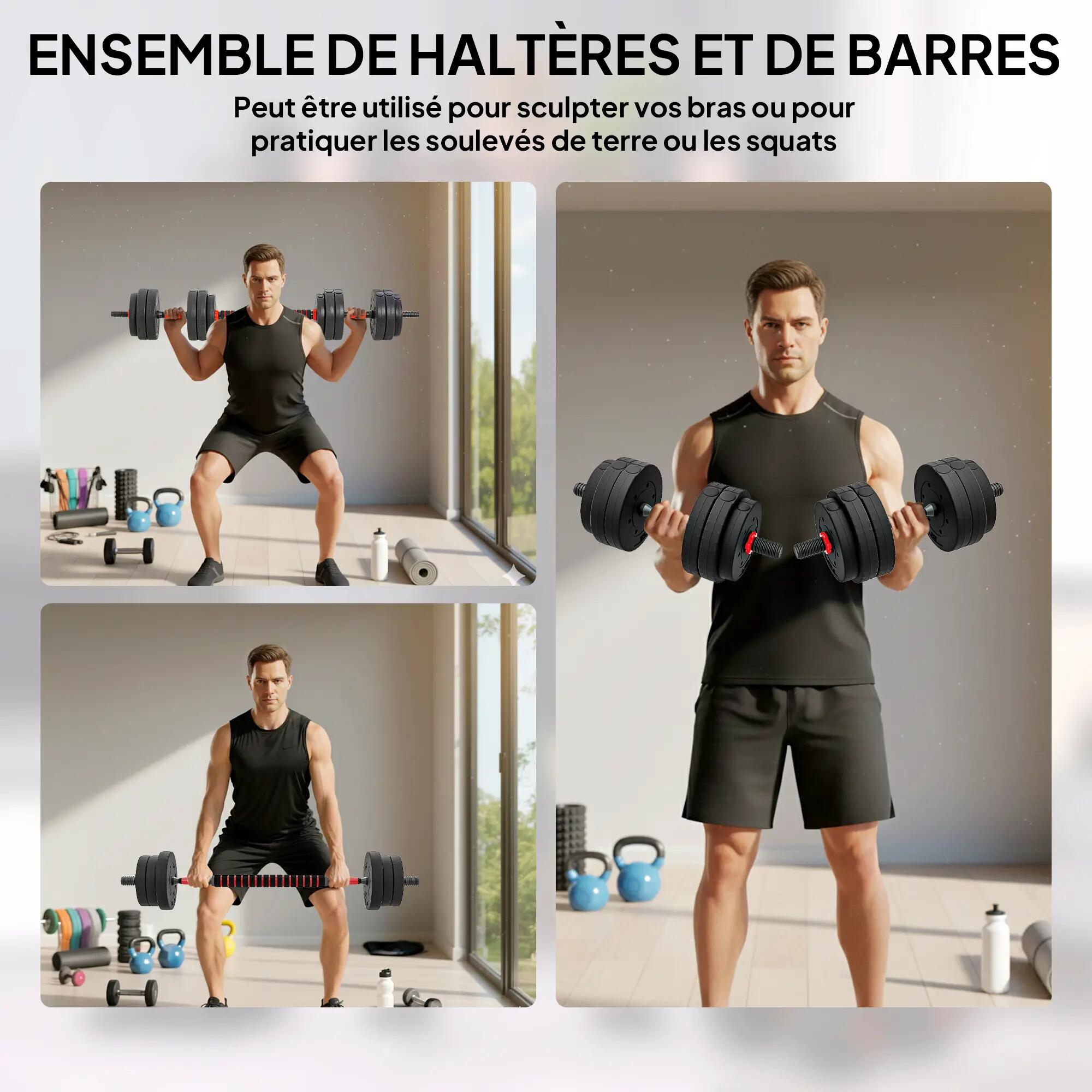 Kit Haltères Musculation 2-en-1, Lot de 2, 25 kg, poids réglable - Barres inclus 6/9