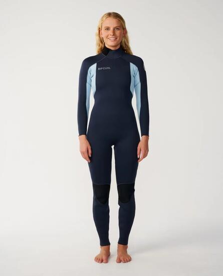 Surfwetsuit Dames Trad 3/2 mm met rugrits flatlocknaden - Marine
