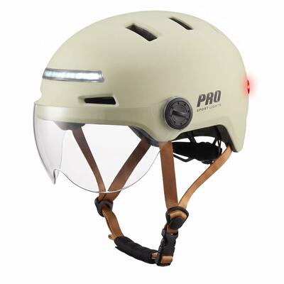 Fietshelm clearview dames heren vizieren en verlichting beige