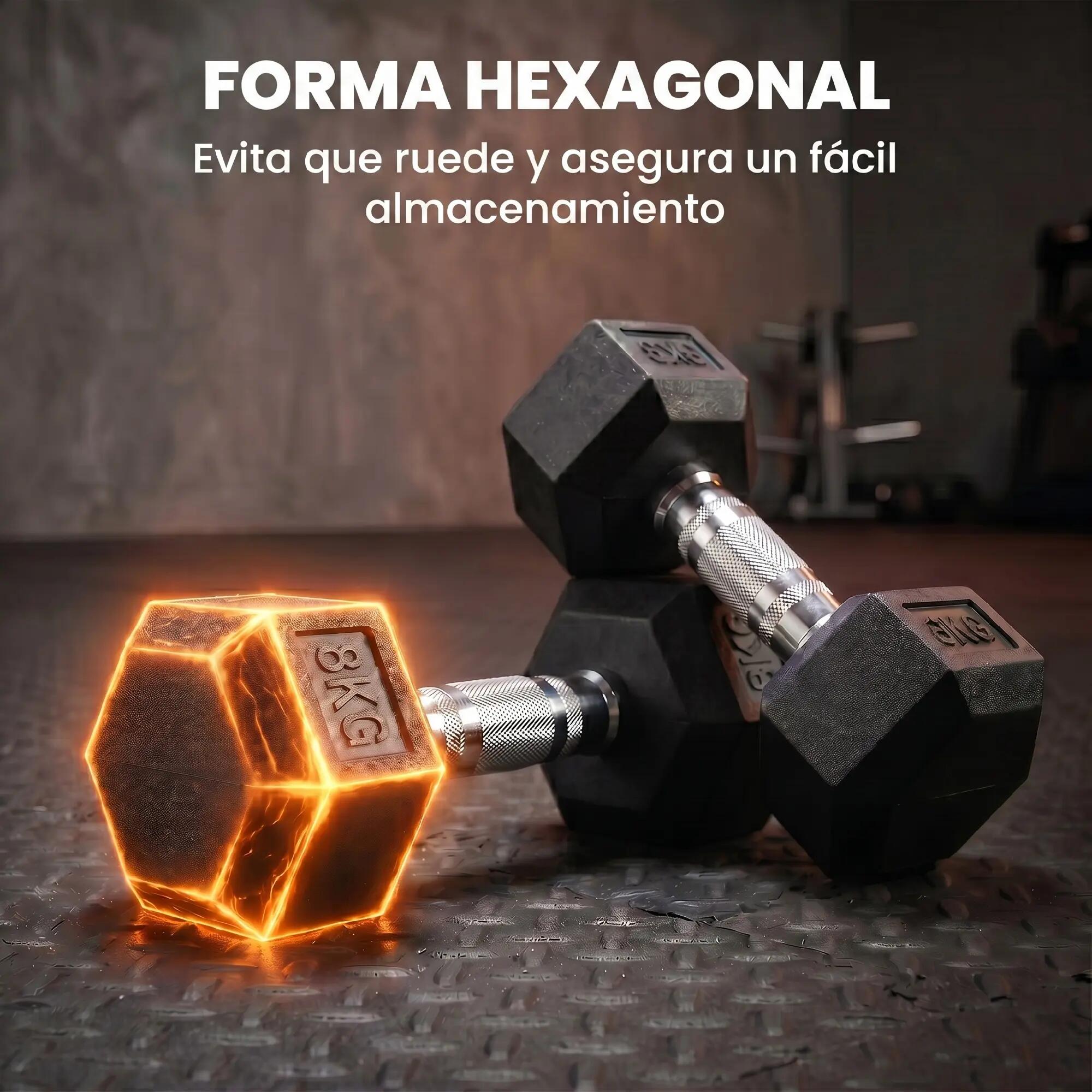Ensemble de 2 haltères de 8 kg avec barre de connexion en métal, tête hexagonale 8/9