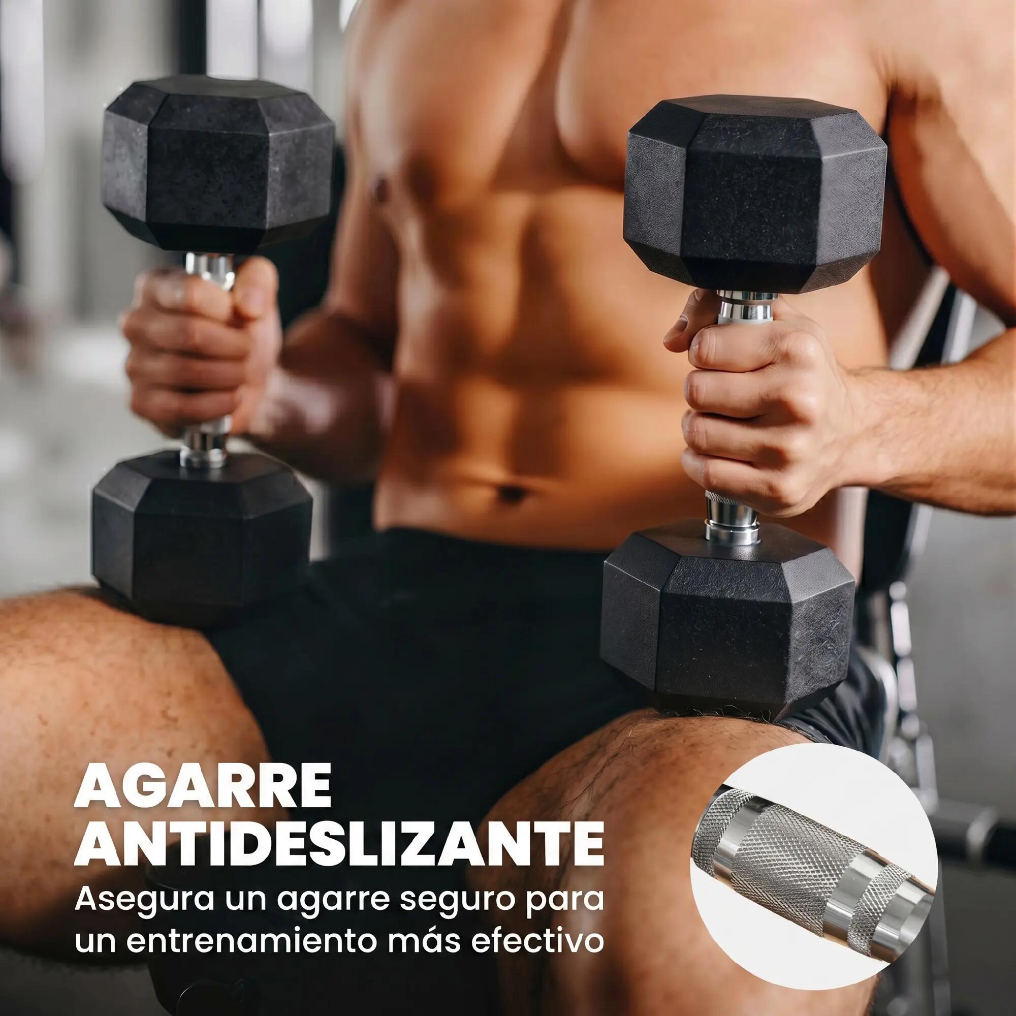 Ensemble de 2 haltères de 8 kg avec barre de connexion en métal, tête hexagonale 7/9