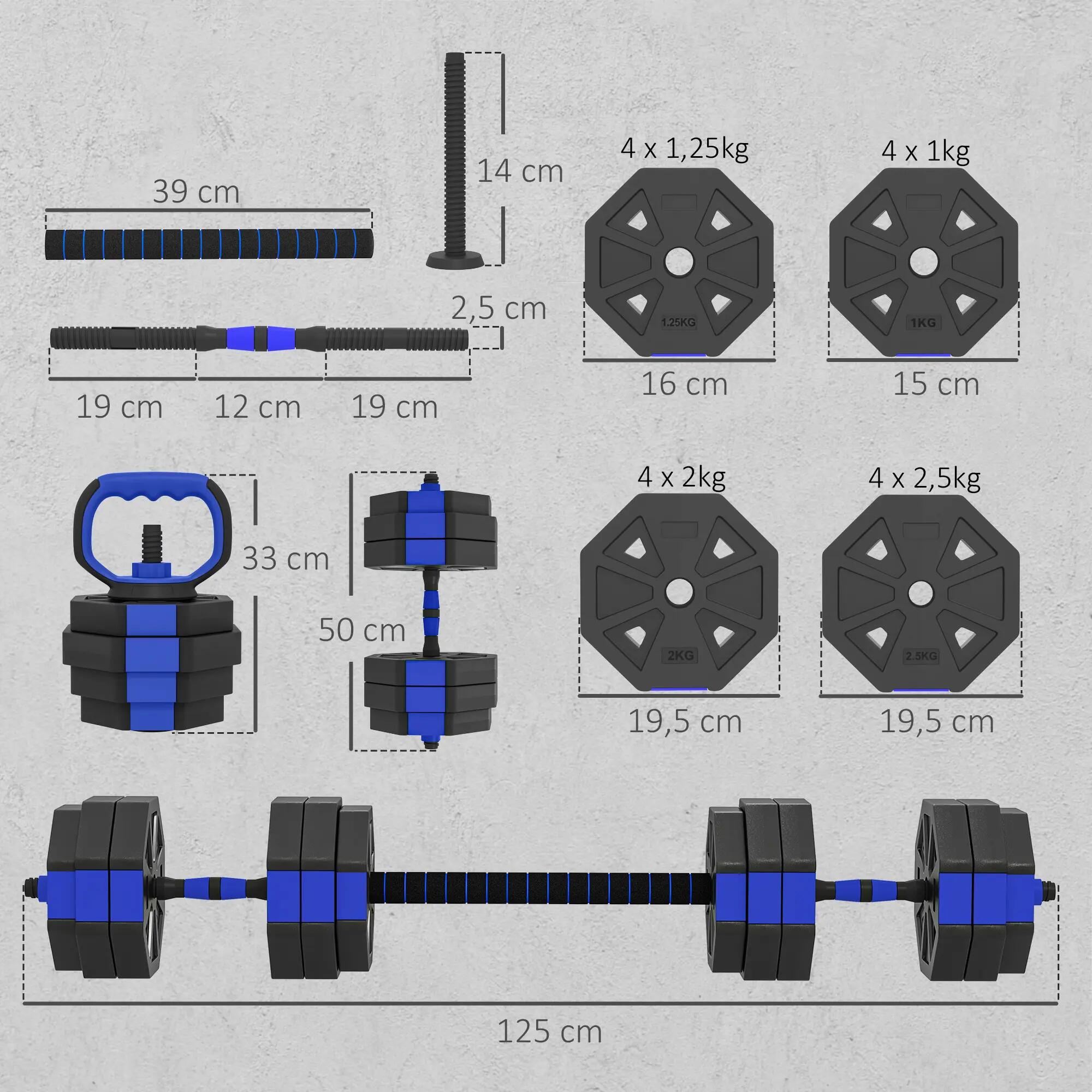 Ensemble d'haltères musculation multifonction 4 en 1 haltères kettlebell 3/5