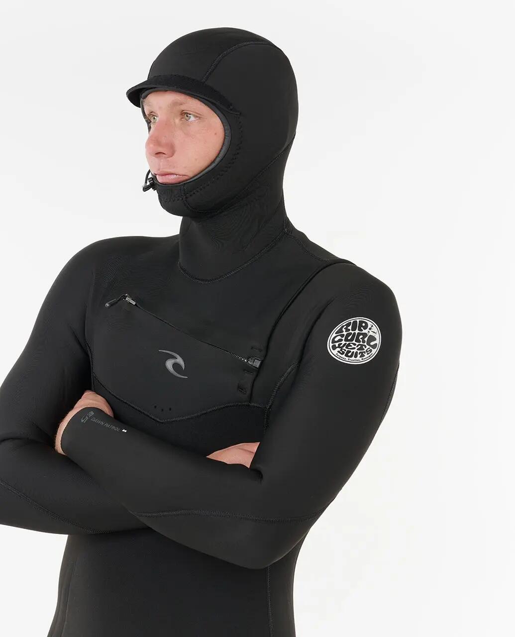 Surfwetsuit Heren Dawn Patrol 6/4 mm met capuchon met borstrits - Noir 6/6