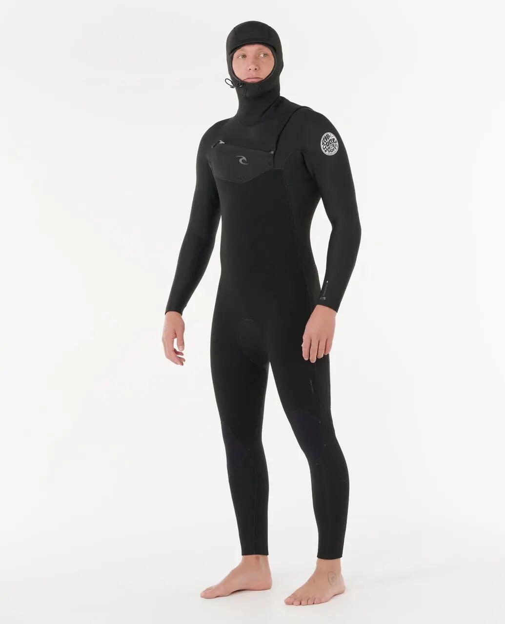Surfwetsuit Heren Dawn Patrol 6/4 mm met capuchon met borstrits - Noir 4/6