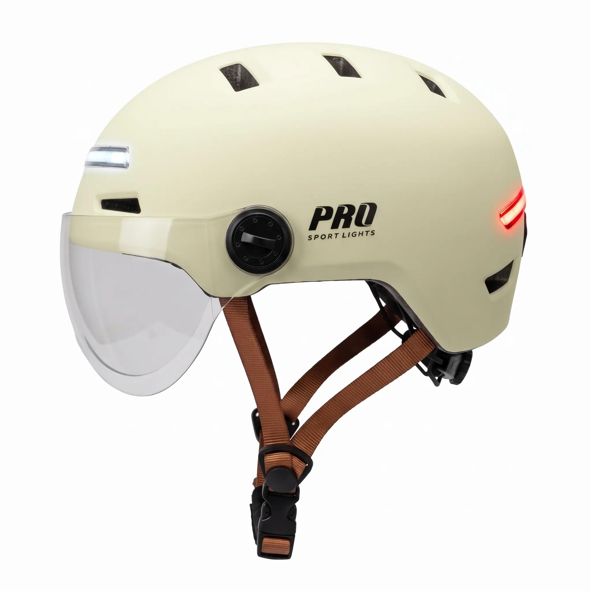 Fietshelm Clearview Dames Heren vizieren en verlichting Beige 3/8