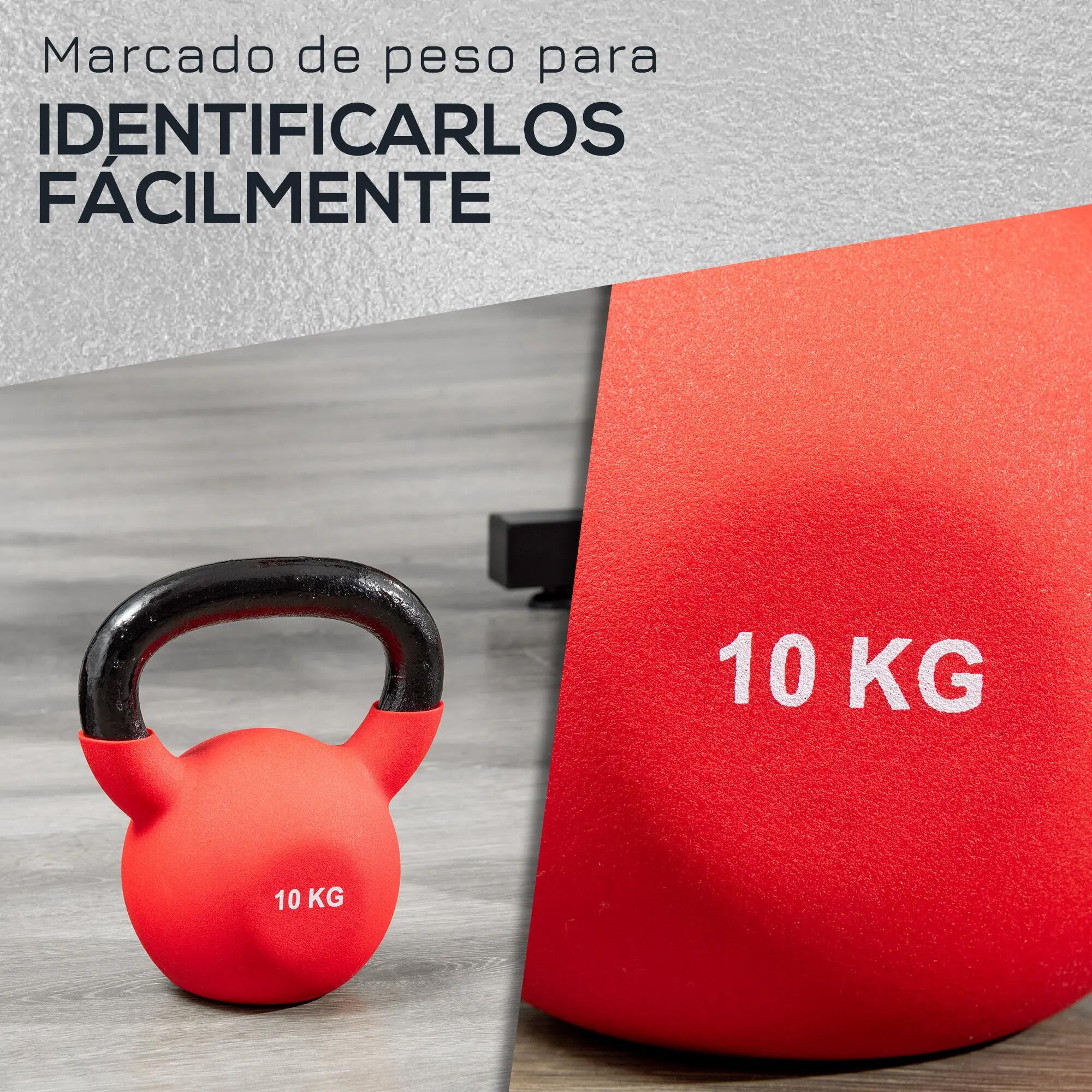 Kettlebell en fonte de 10 kg avec revêtement en néoprène pour musculation, 19 x 7/9