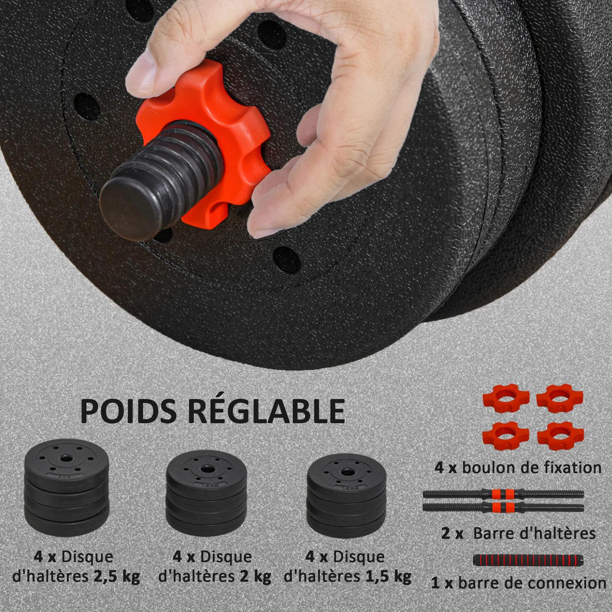 Ensemble d'haltères Courtes Total 20 Kg 2 en 1 poids réglable Barres incluses - 8/9