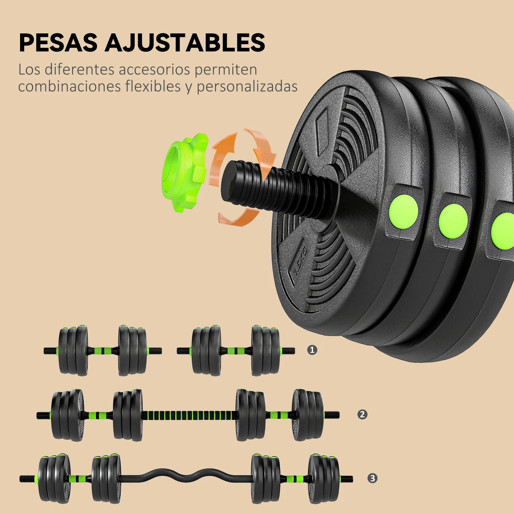 Ensemble d'haltères réglables 3 en 1 de 20 kg avec barres de connexion et poigné 7/9