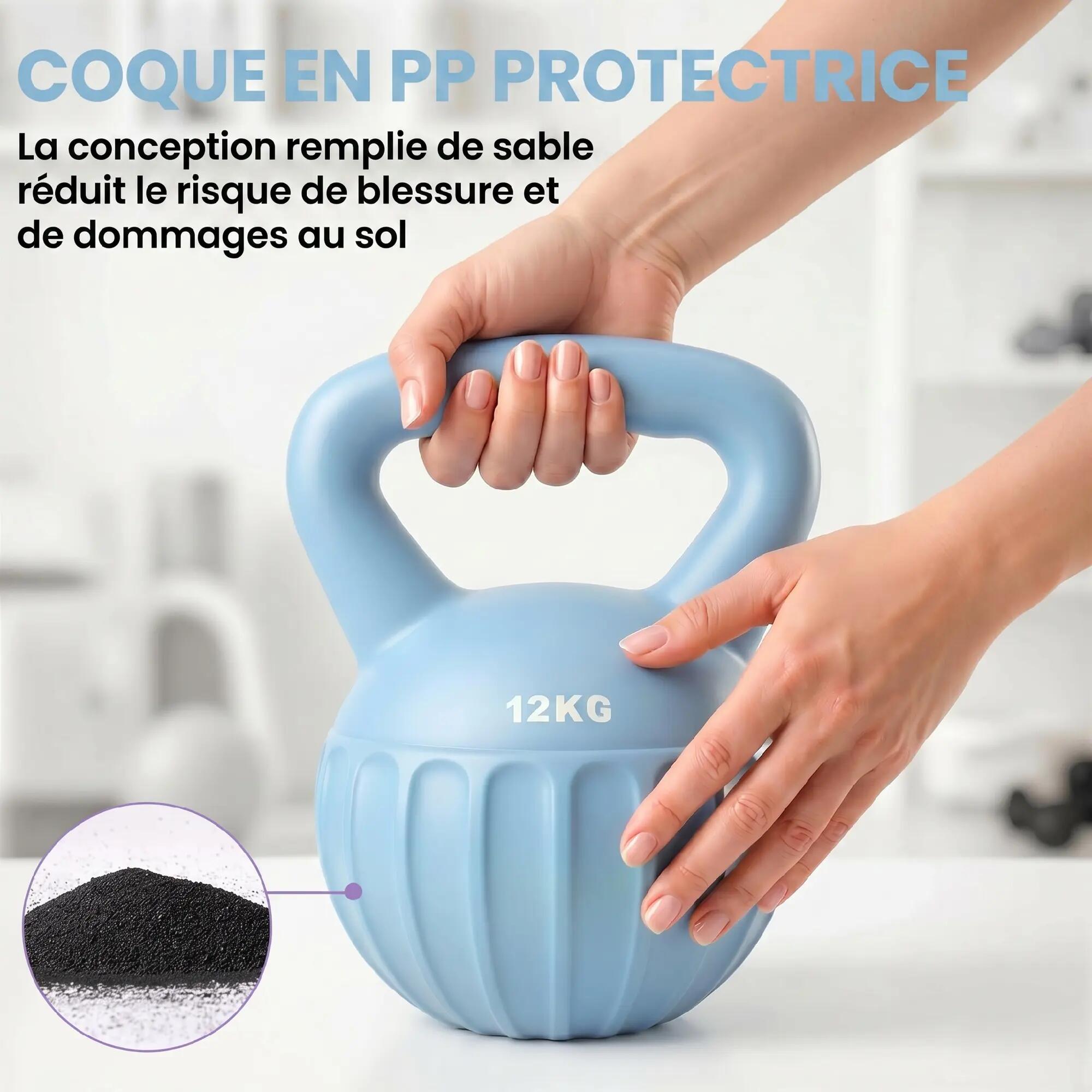 Kettlebell 12 kg, haltère avec poignée Antidérapante, haltère à boule, musculati 7/9