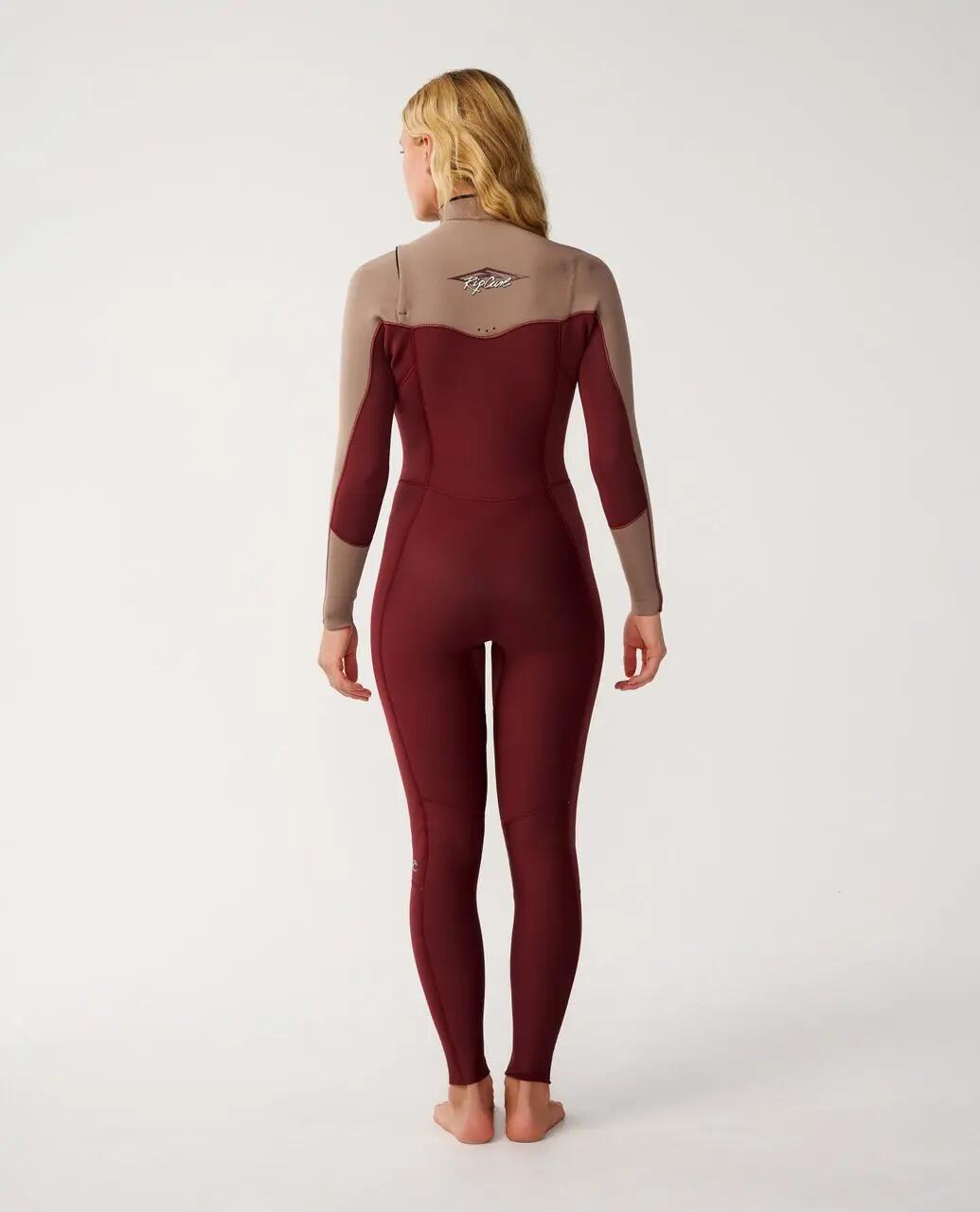 Surfwetsuit Dames Dawn Patrol 3/2 mm met borstrits - Chocolate 3/5