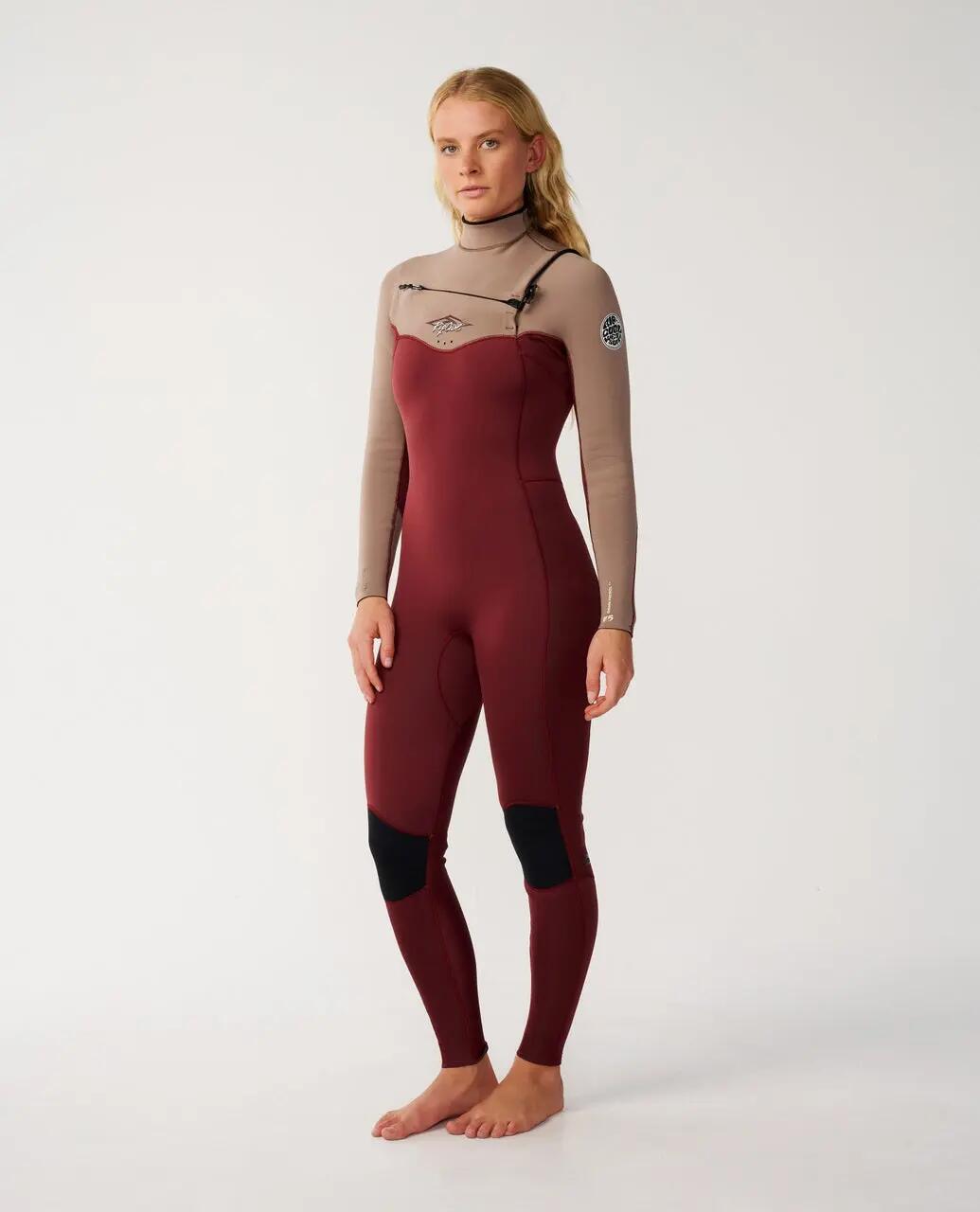 Surfwetsuit Dames Dawn Patrol 3/2 mm met borstrits - Chocolate 2/5