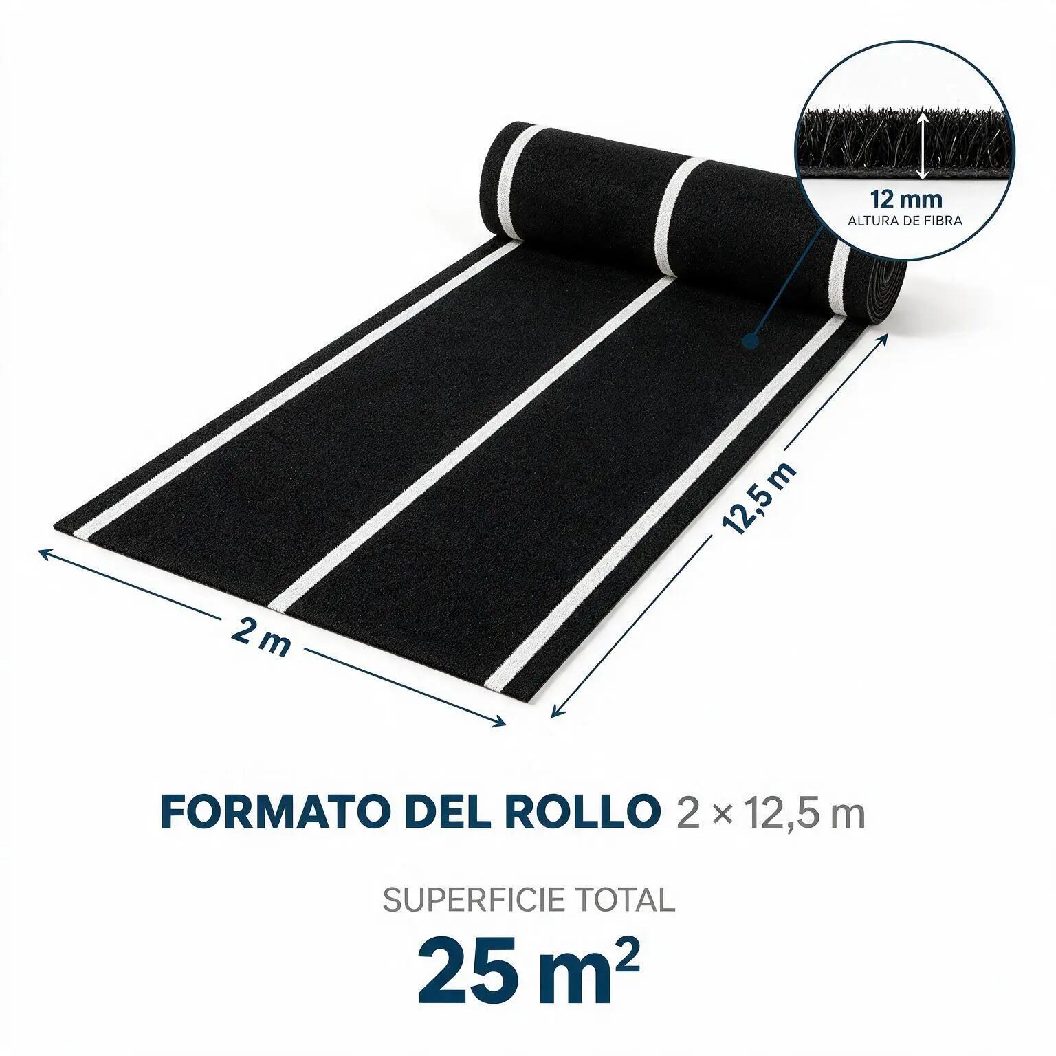 Césped artificial premium para gimnasio negro 2x12,5m (25 m²) 12mm HYROX 5/9