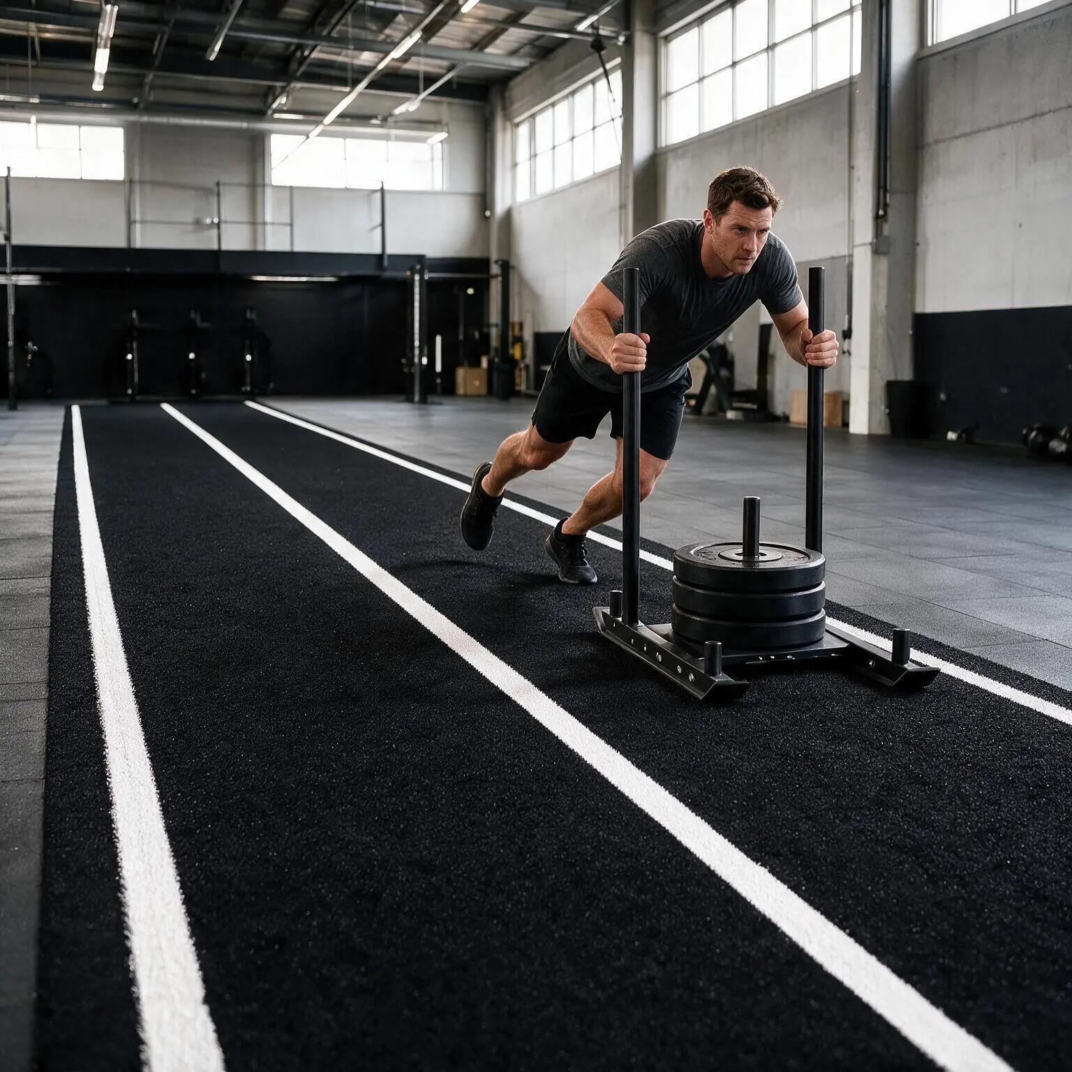 Césped artificial premium para gimnasio negro 2x12,5m (25 m²) 12mm HYROX 4/9
