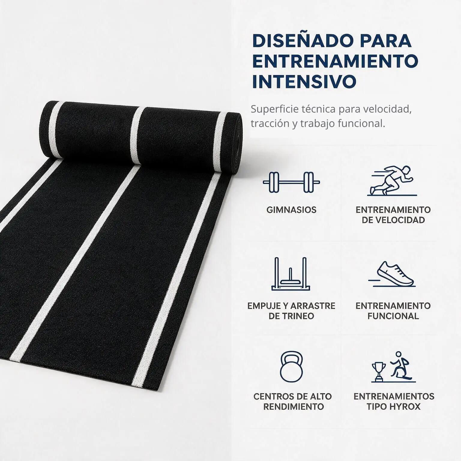 Césped artificial premium para gimnasio negro 2x12,5m (25 m²) 12mm HYROX 3/9