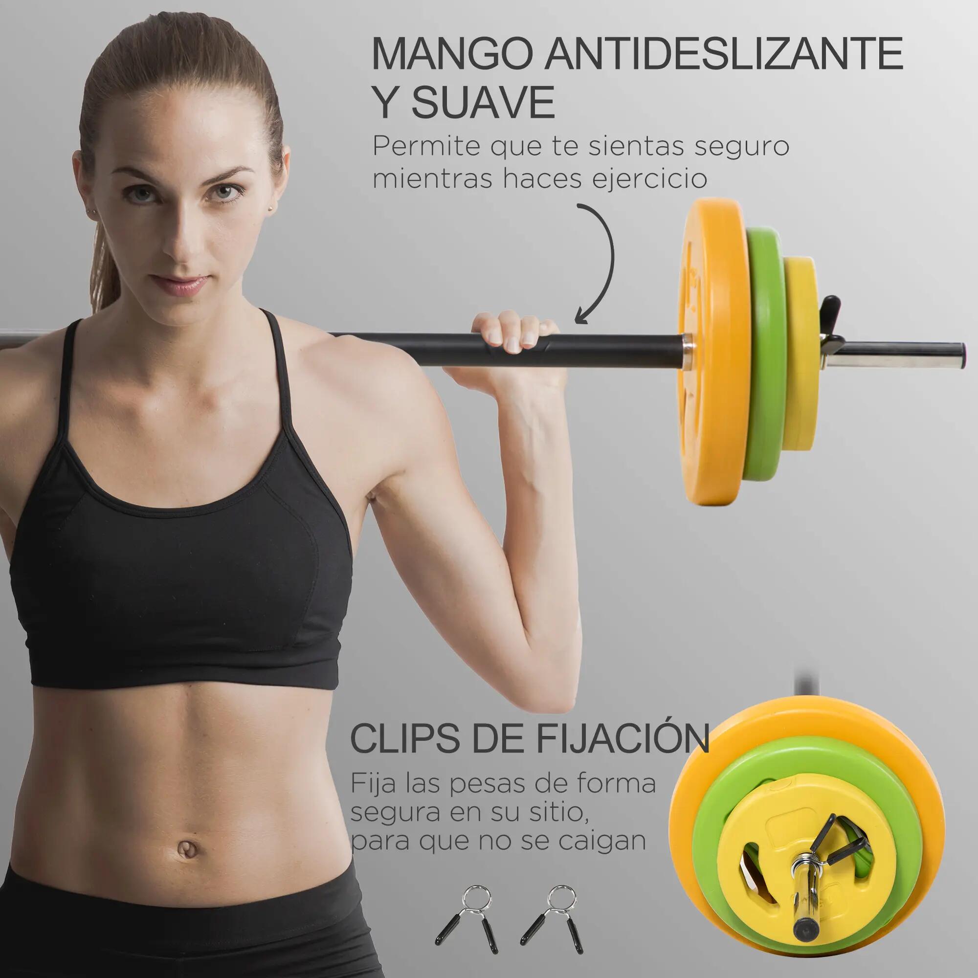 Barre de musculation avec 6 disques (1,5 kg, 2,5 kg, 5 kg) pour le renforcement 8/9