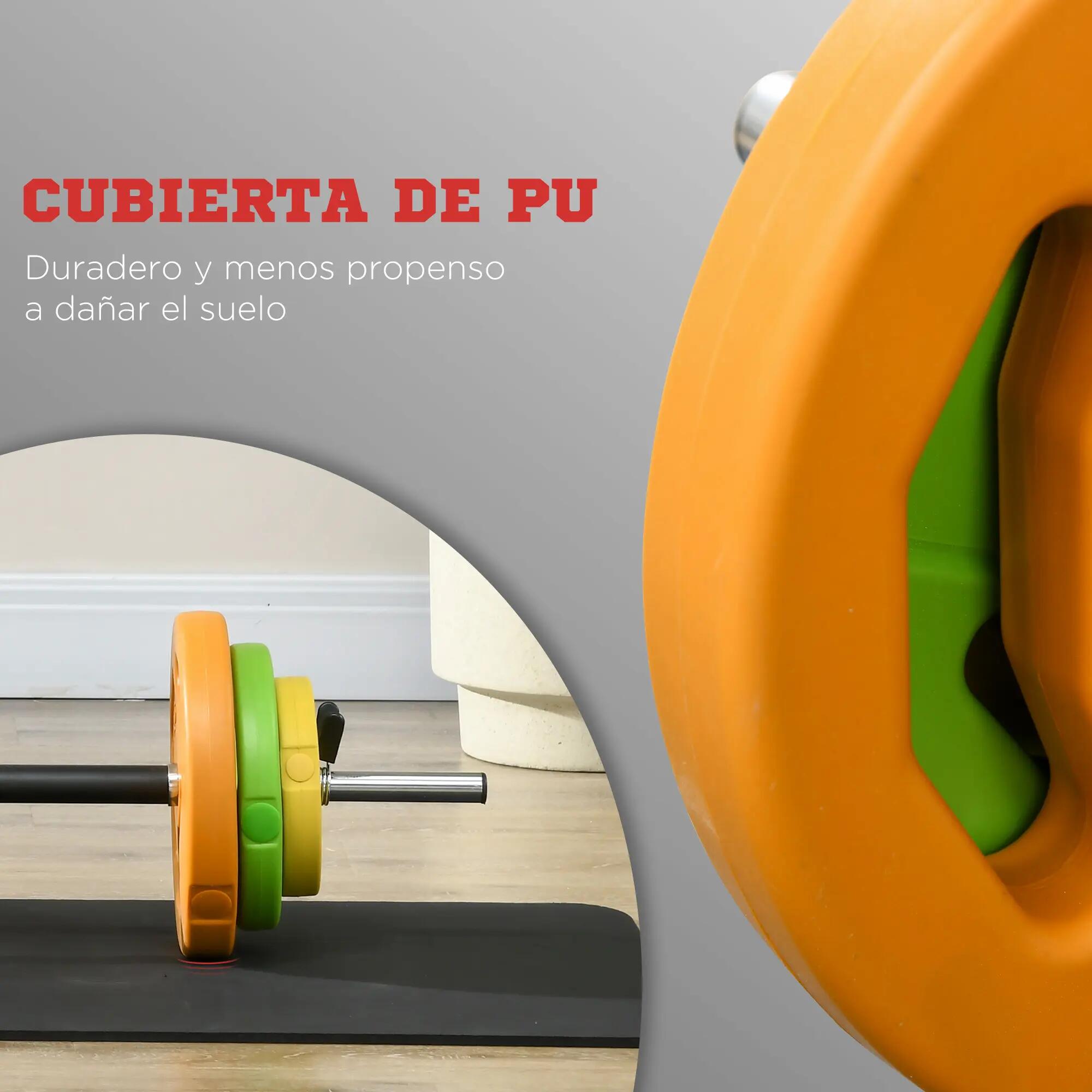 Barre de musculation avec 6 disques (1,5 kg, 2,5 kg, 5 kg) pour le renforcement 7/9
