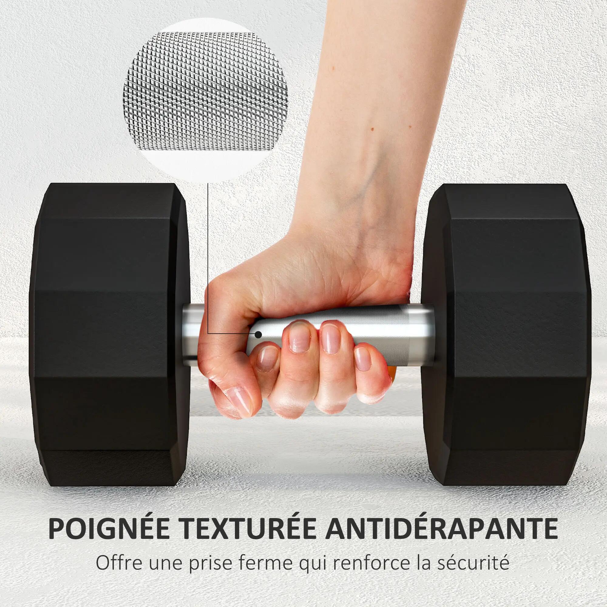 Haltère poignée antidérapante, fitness, sport à domicile, 15kg, noir 8/9