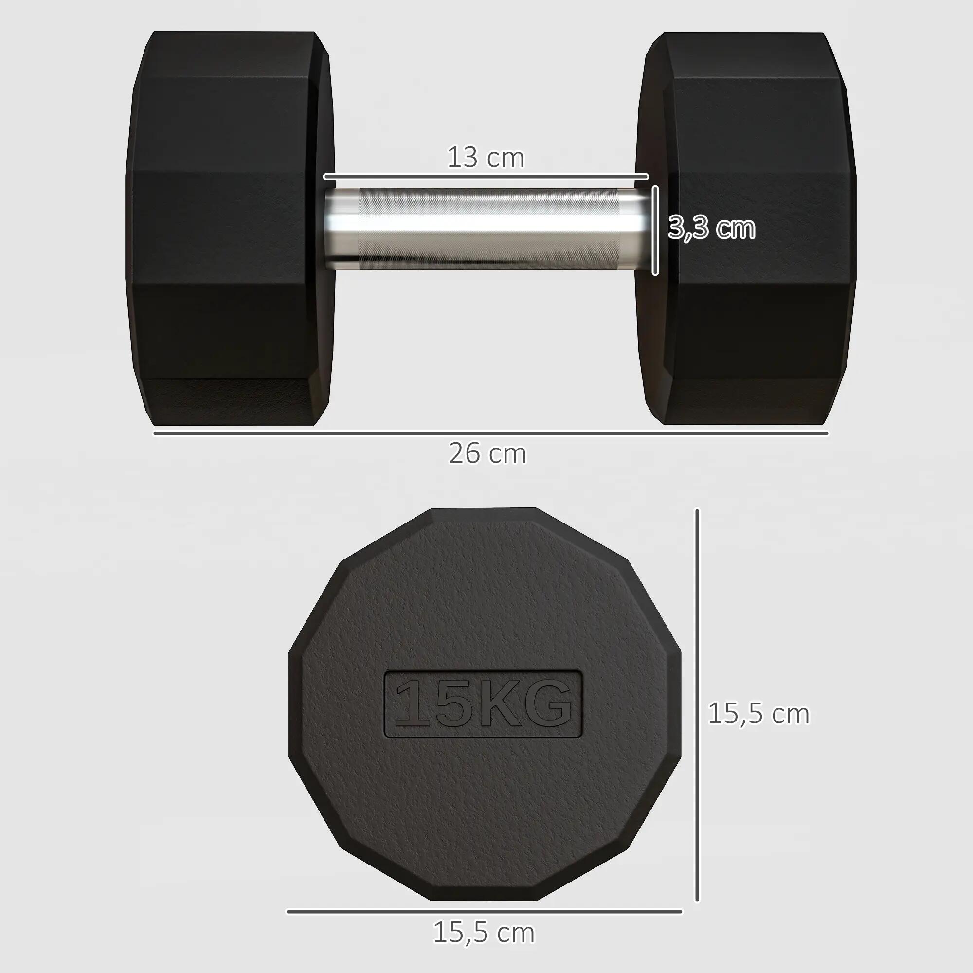 Haltère courte dodécagonale 15 Kg antidérapante métal caoutchouc noir 3/5
