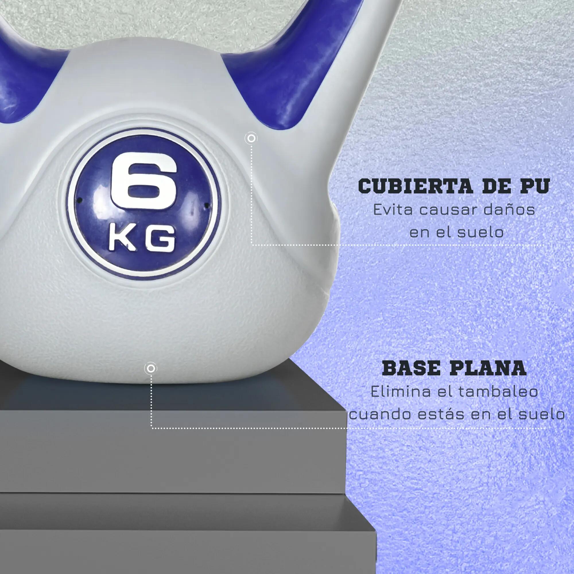 Kettlebell 6 kg, revêtement PU et remplissage de sable, pour musculation, 20 x 1 8/9