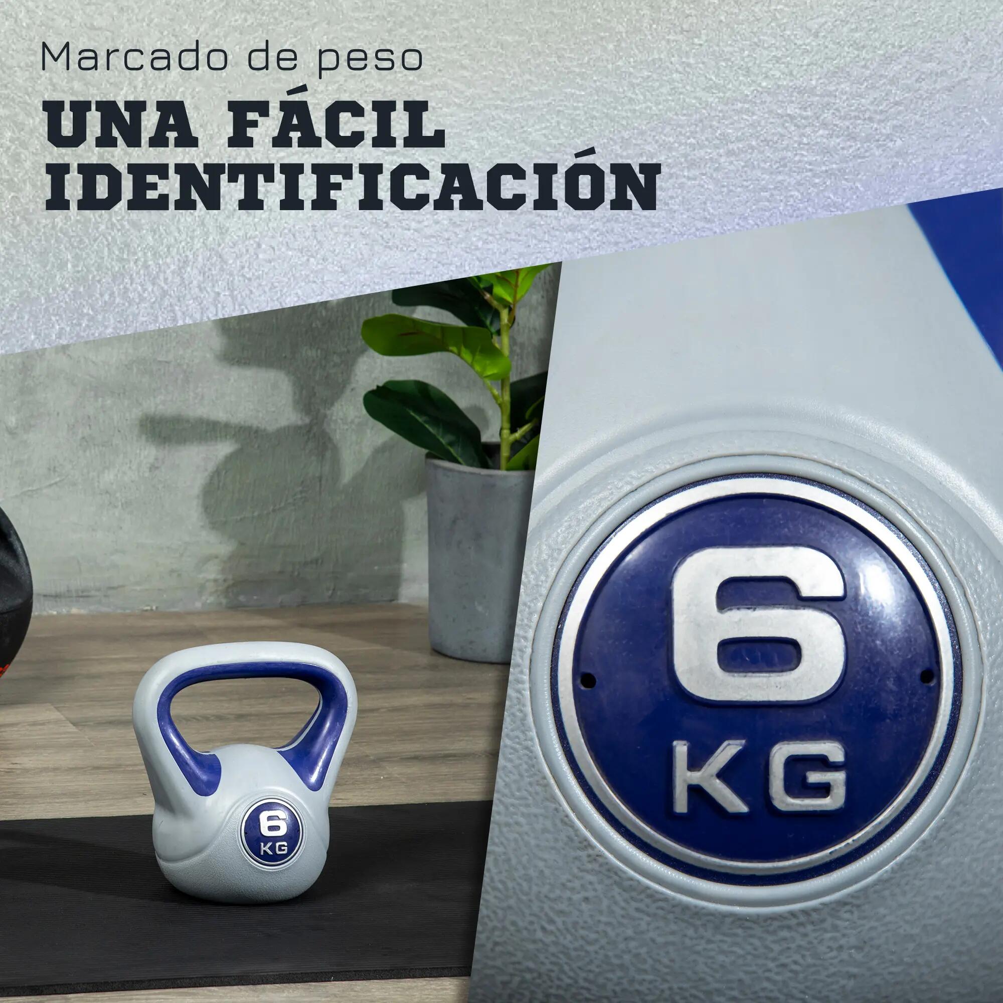 Kettlebell 6 kg, revêtement PU et remplissage de sable, pour musculation, 20 x 1 7/9