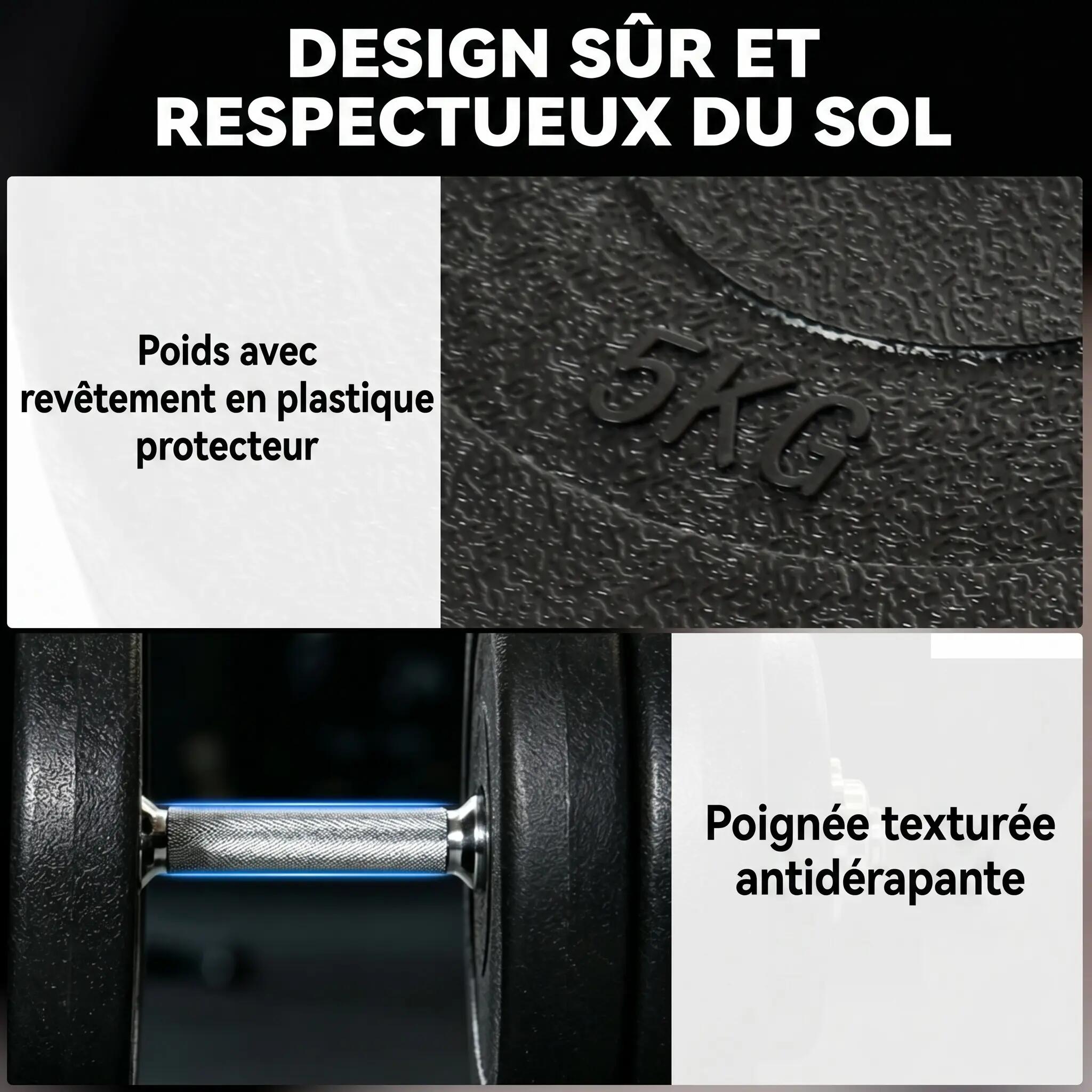 Ensemble de 12 haltères de musculation de 50 kg (8 x 5 kg, 4 x 1,5 kg), en acier 9/9