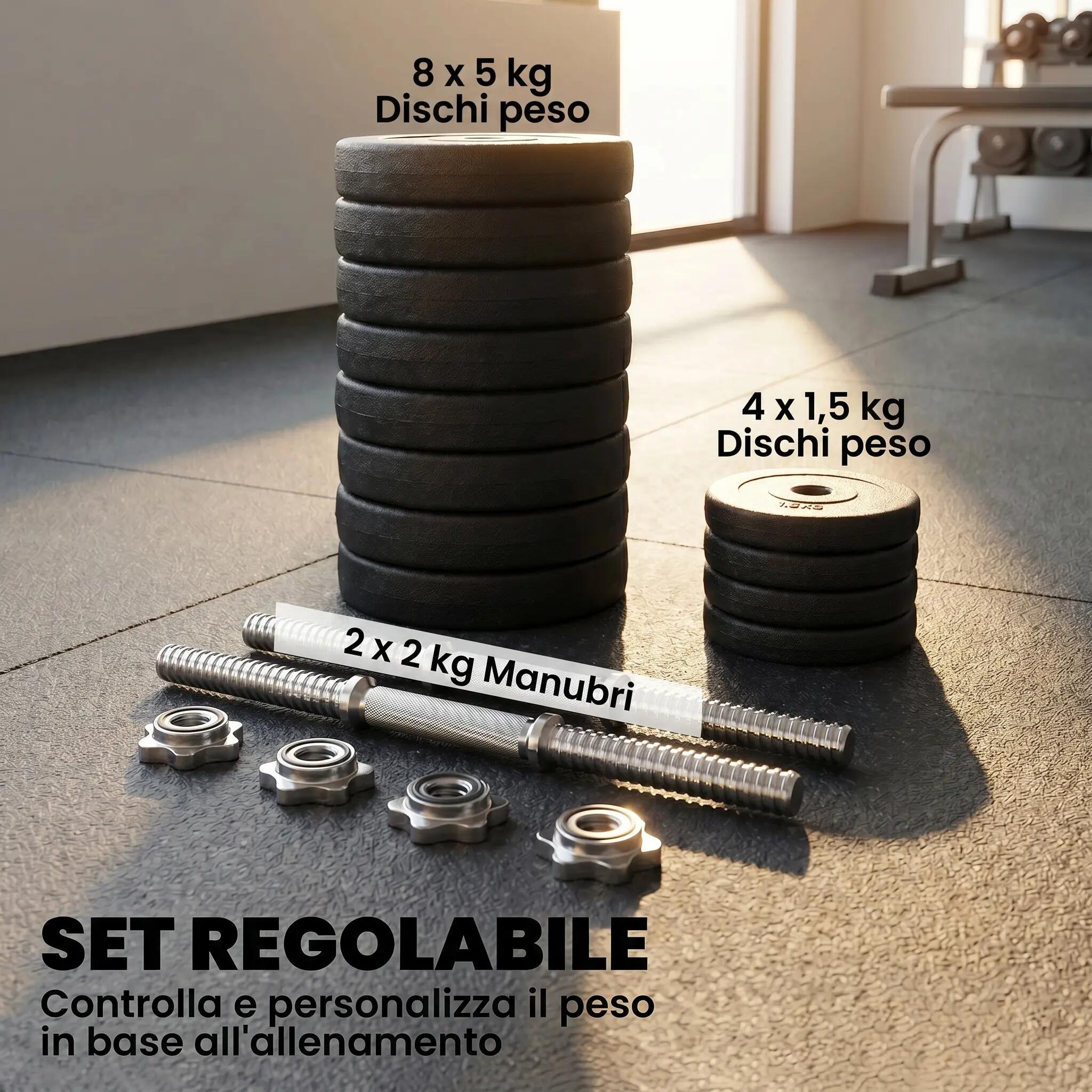 Ensemble de 12 haltères de musculation de 50 kg (8 x 5 kg, 4 x 1,5 kg), en acier 8/9