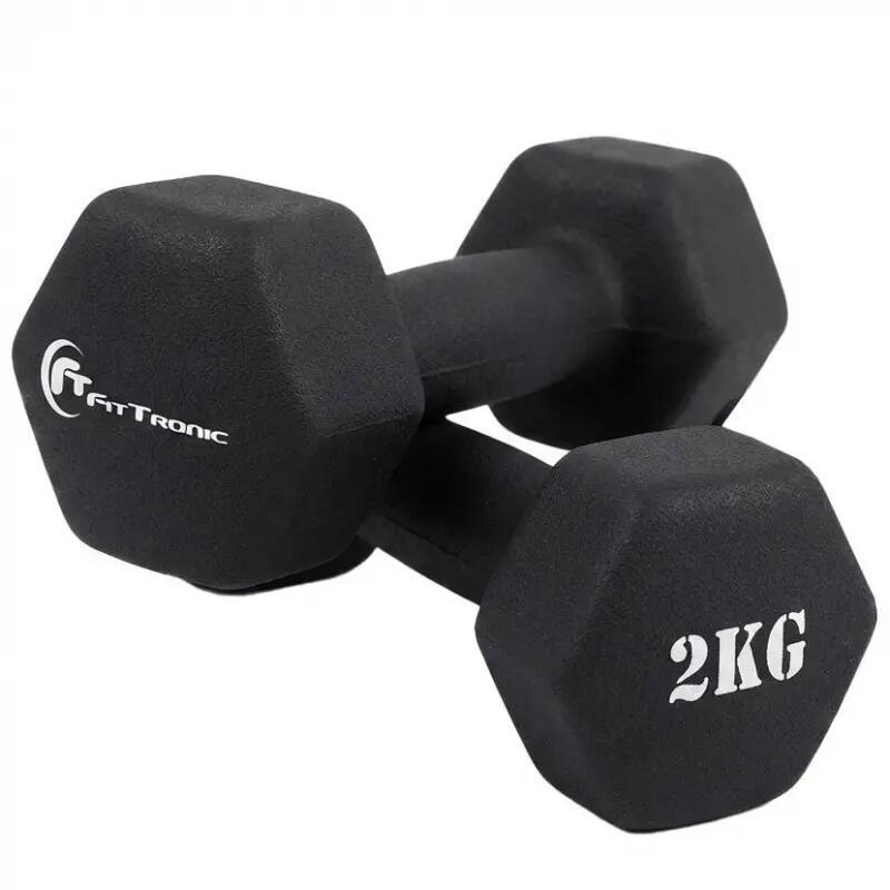 Set gantere hexagonale cauciucate FitTronic D1, 2 x 2 kg