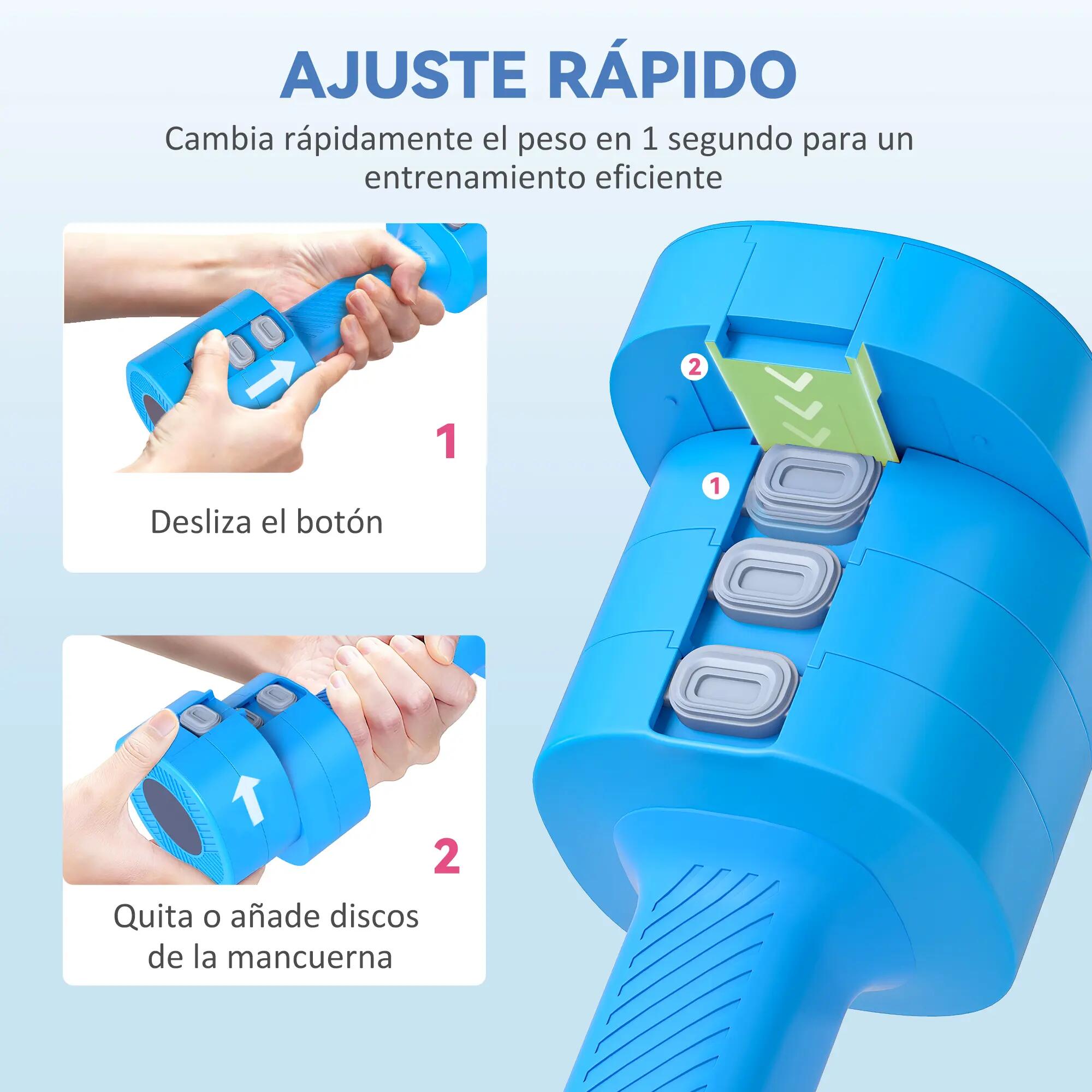 Ensemble d'haltères réglables 4 en 1 (1/1,5/2/2,5 kg) avec poignées antidérapant 7/9