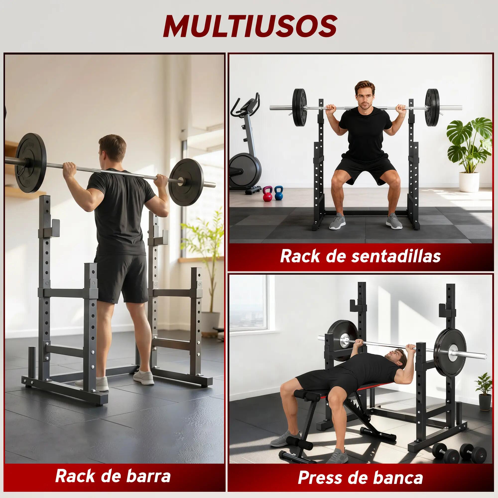 Support pour barre de musculation réglable en hauteur avec butées de sécurité po 6/9