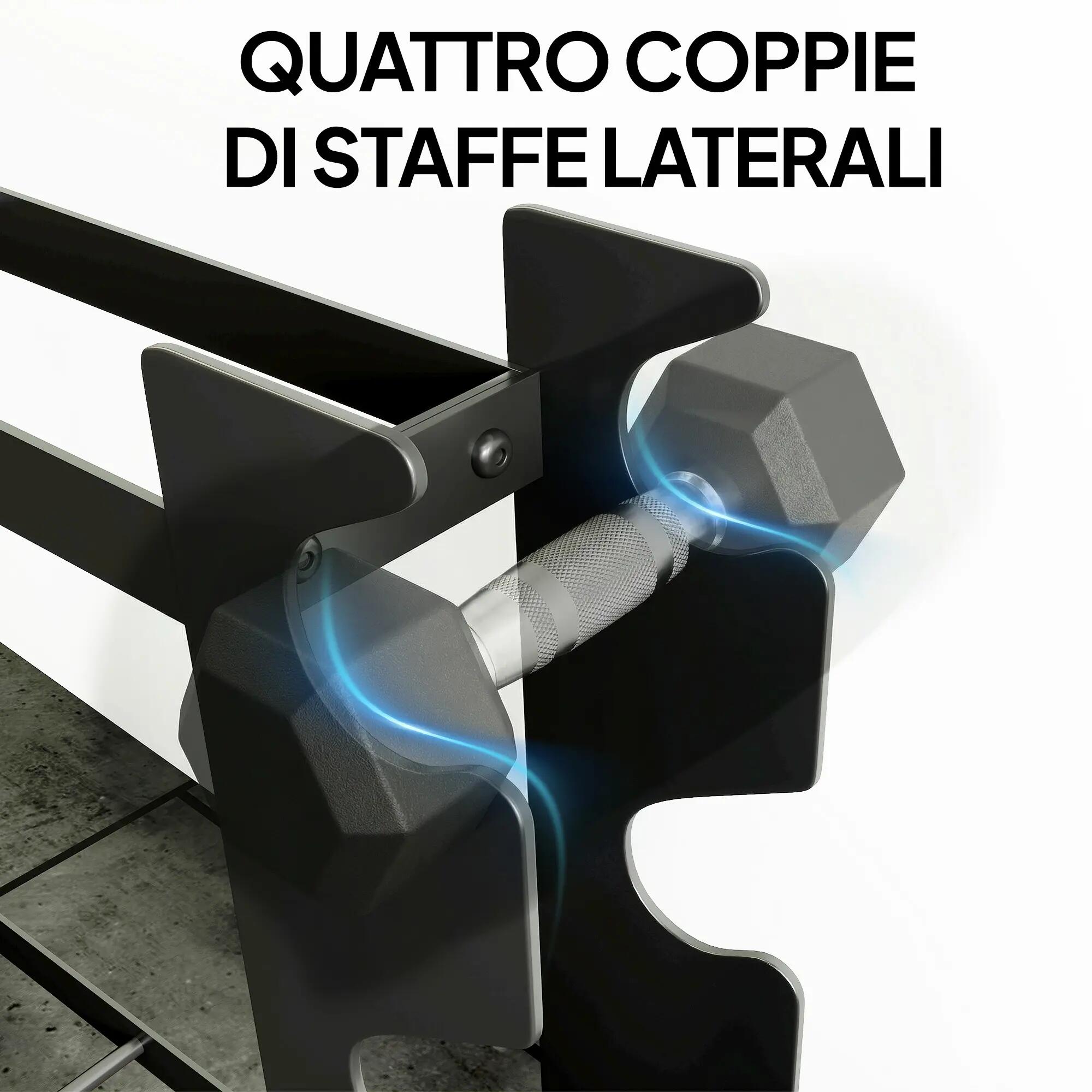 Support à haltères en acier à 4 niveaux, capacité 200 kg, 70 x 21 x 55 cm, noir 8/9