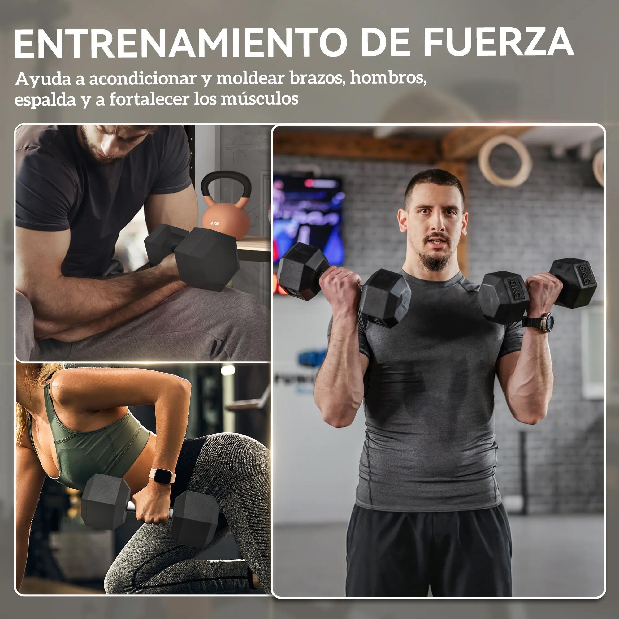 Ensemble de 2 haltères de 6 kg avec barre de connexion en métal et tête hexagona 9/9