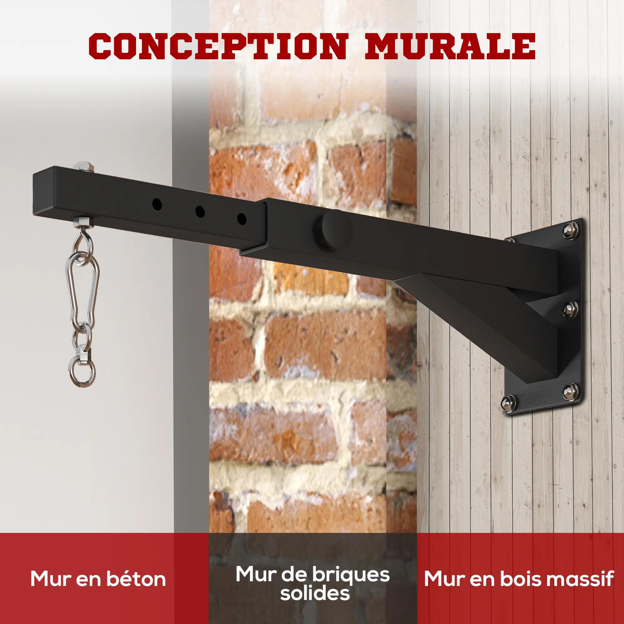 Support mural pour sac de boxe réglable à 5 longueurs, solide jusqu'à 60kg, pour 8/9