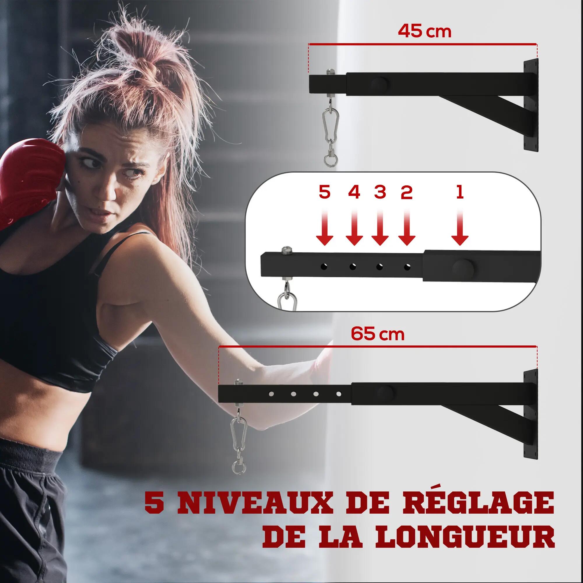 Support mural pour sac de boxe réglable à 5 longueurs, solide jusqu'à 60kg, pour 6/9