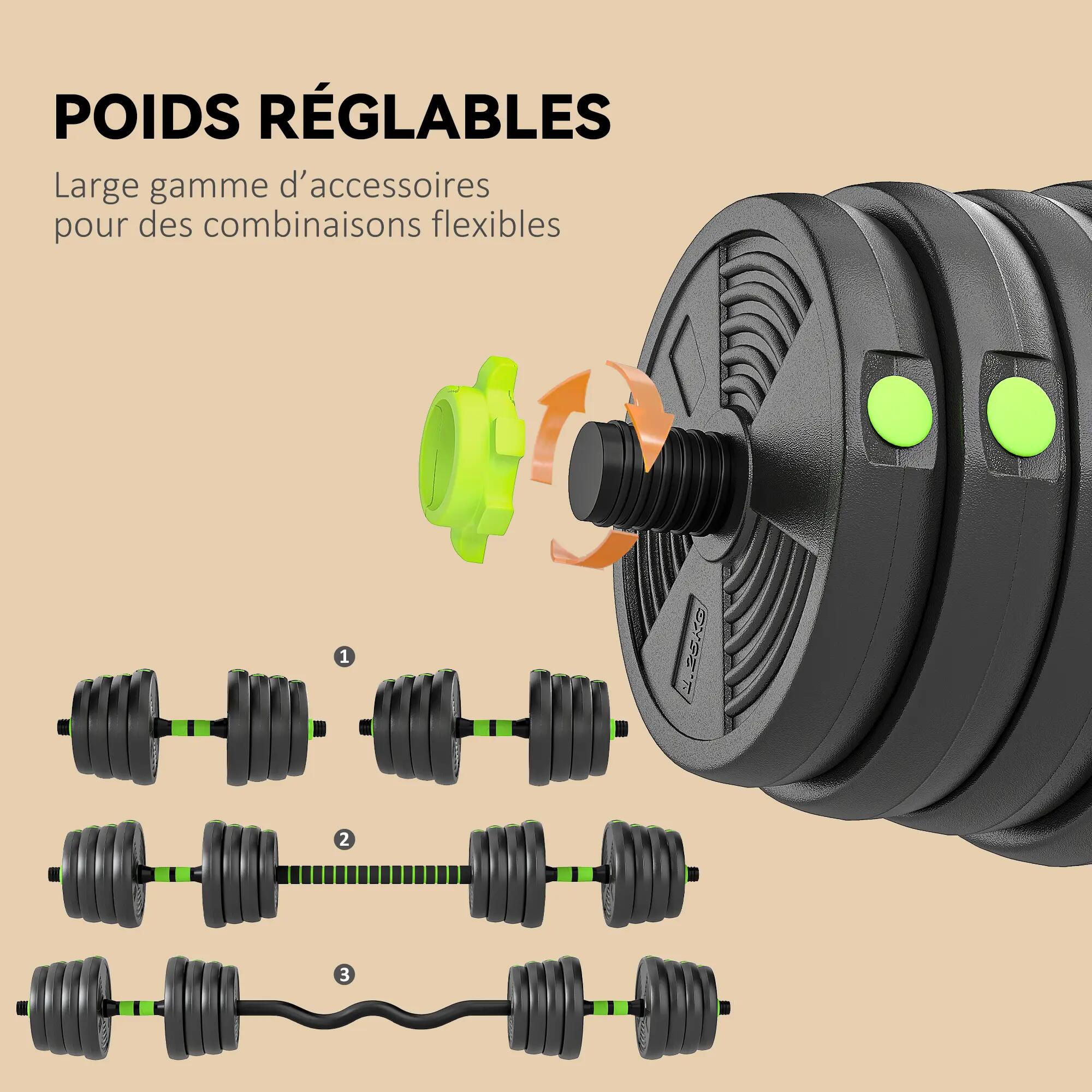 Kit haltères musculation haltères réglables 30 kg 3 en 1, ensemble de poids régl 7/9
