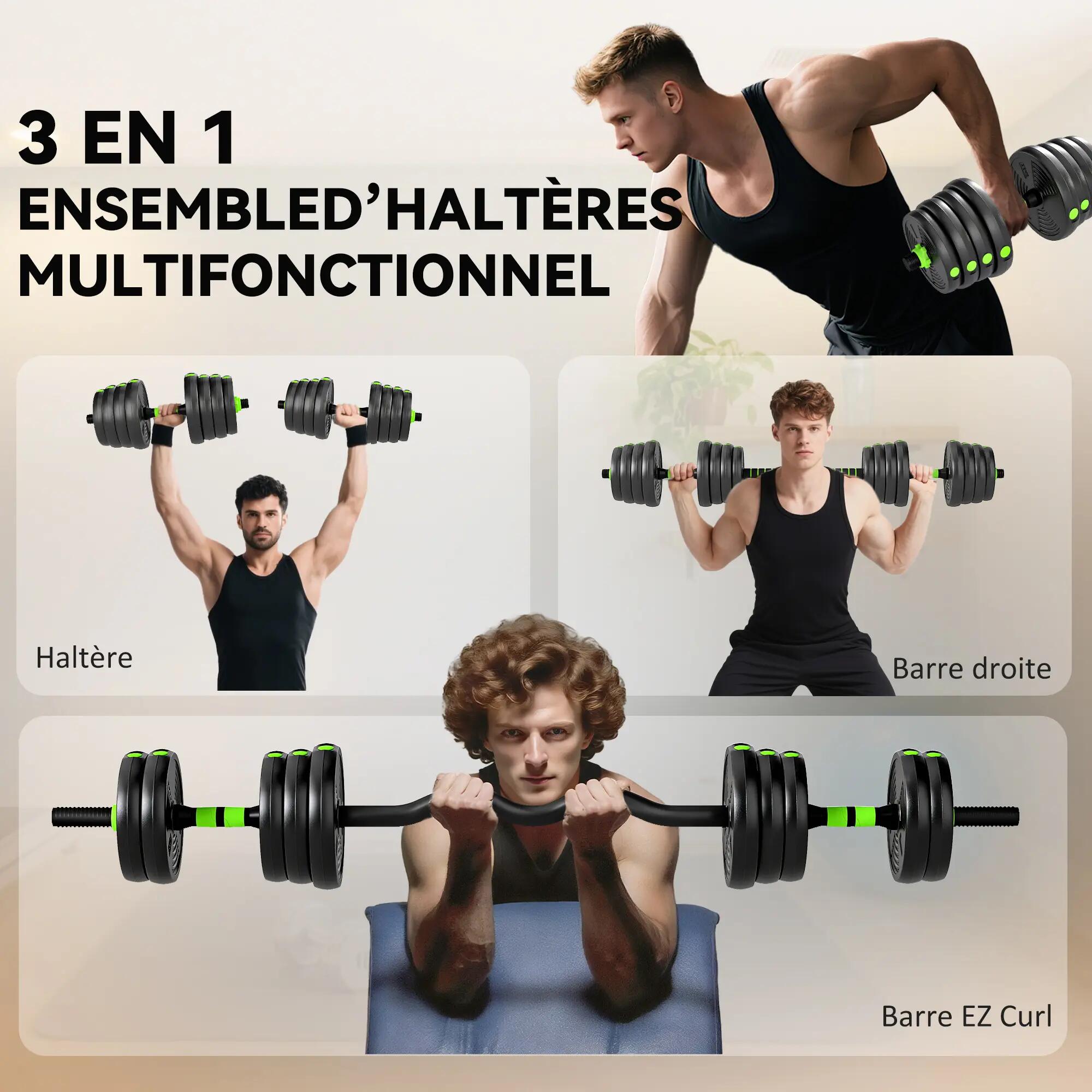 Kit haltères musculation haltères réglables 30 kg 3 en 1, ensemble de poids régl 6/9