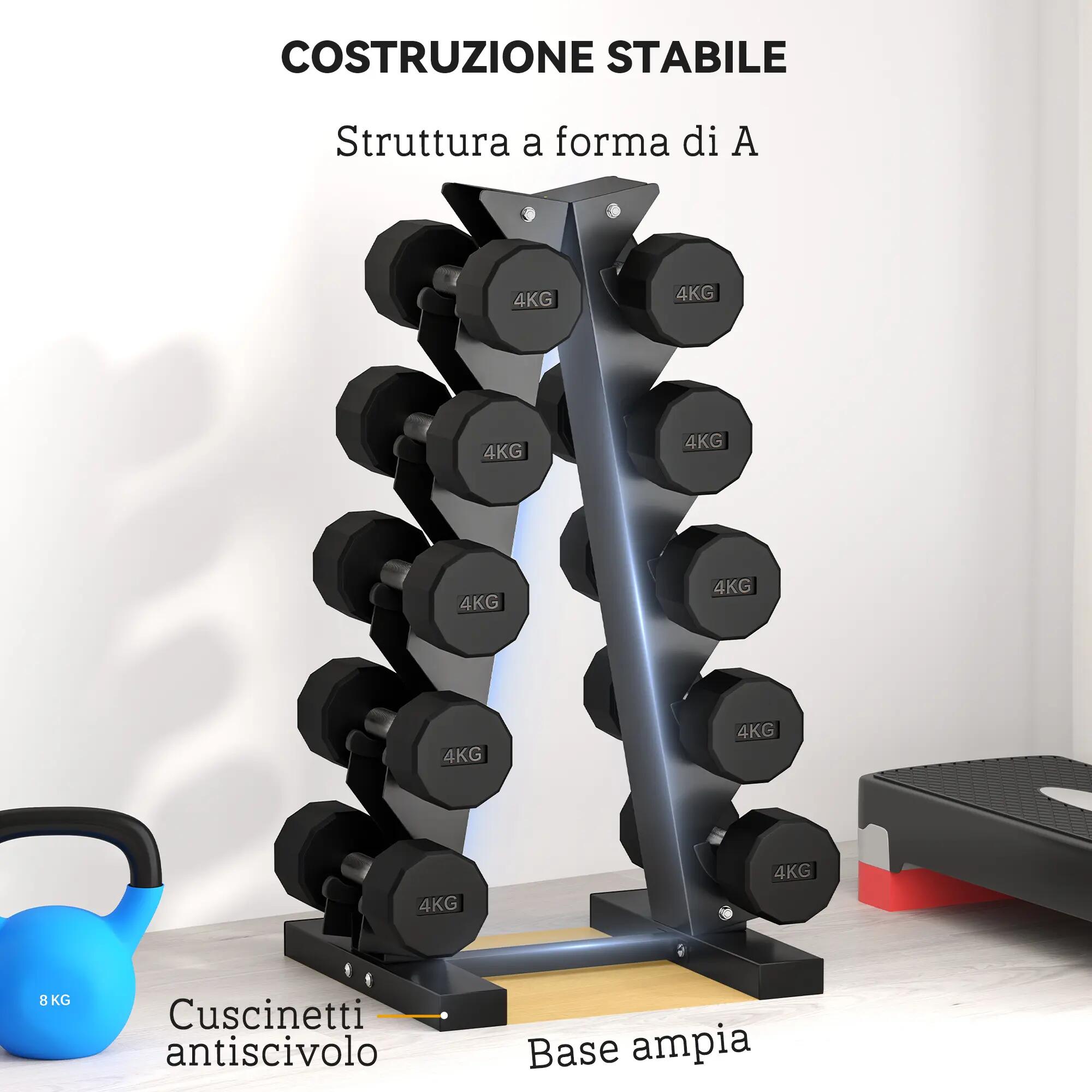 Support à haltères en acier à 5 niveaux avec inserts en plastique, 35 x 33 x 66 8/9