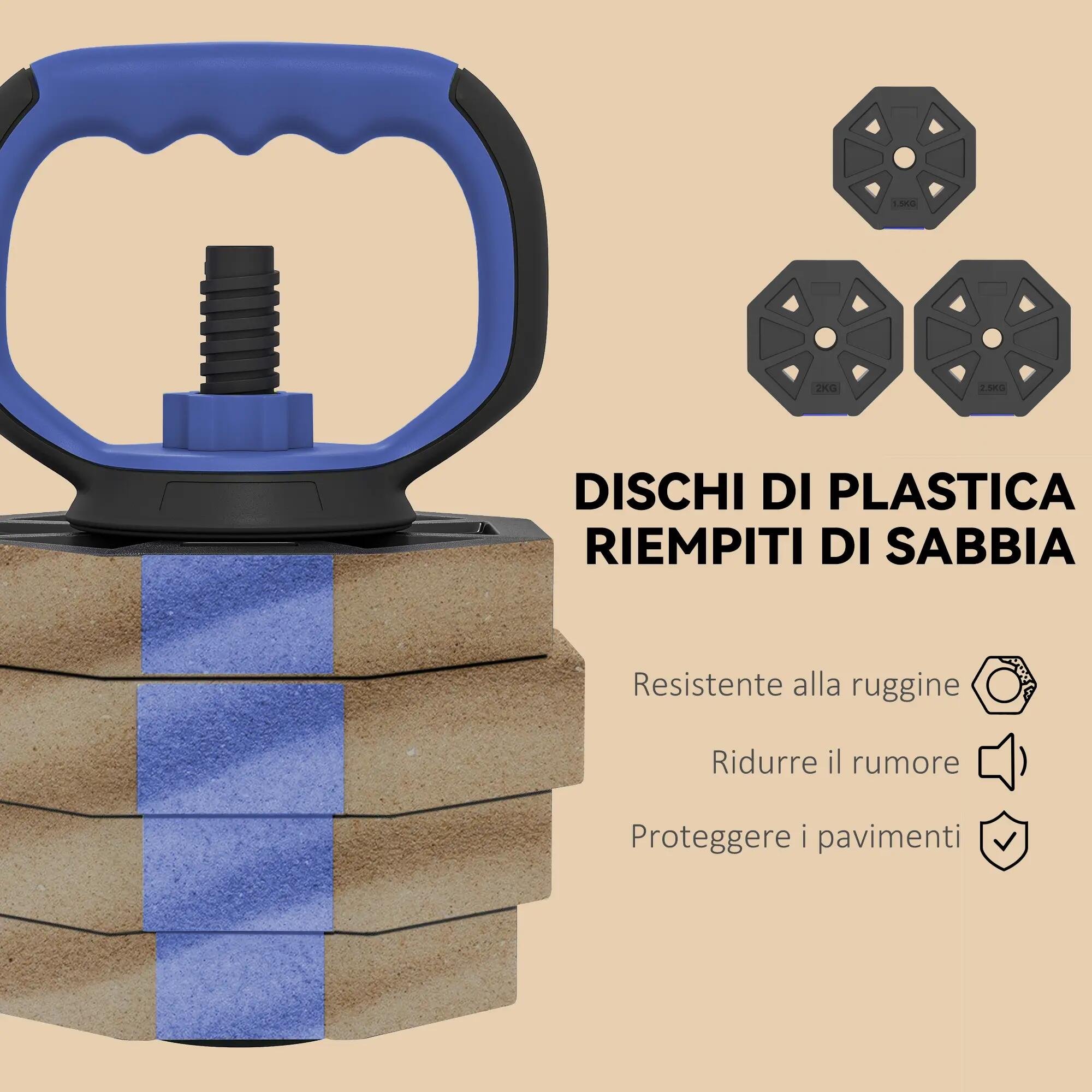 Ensemble de poids de musculation 6 en 1 en plastique et sable : kettlebell, halt 9/9