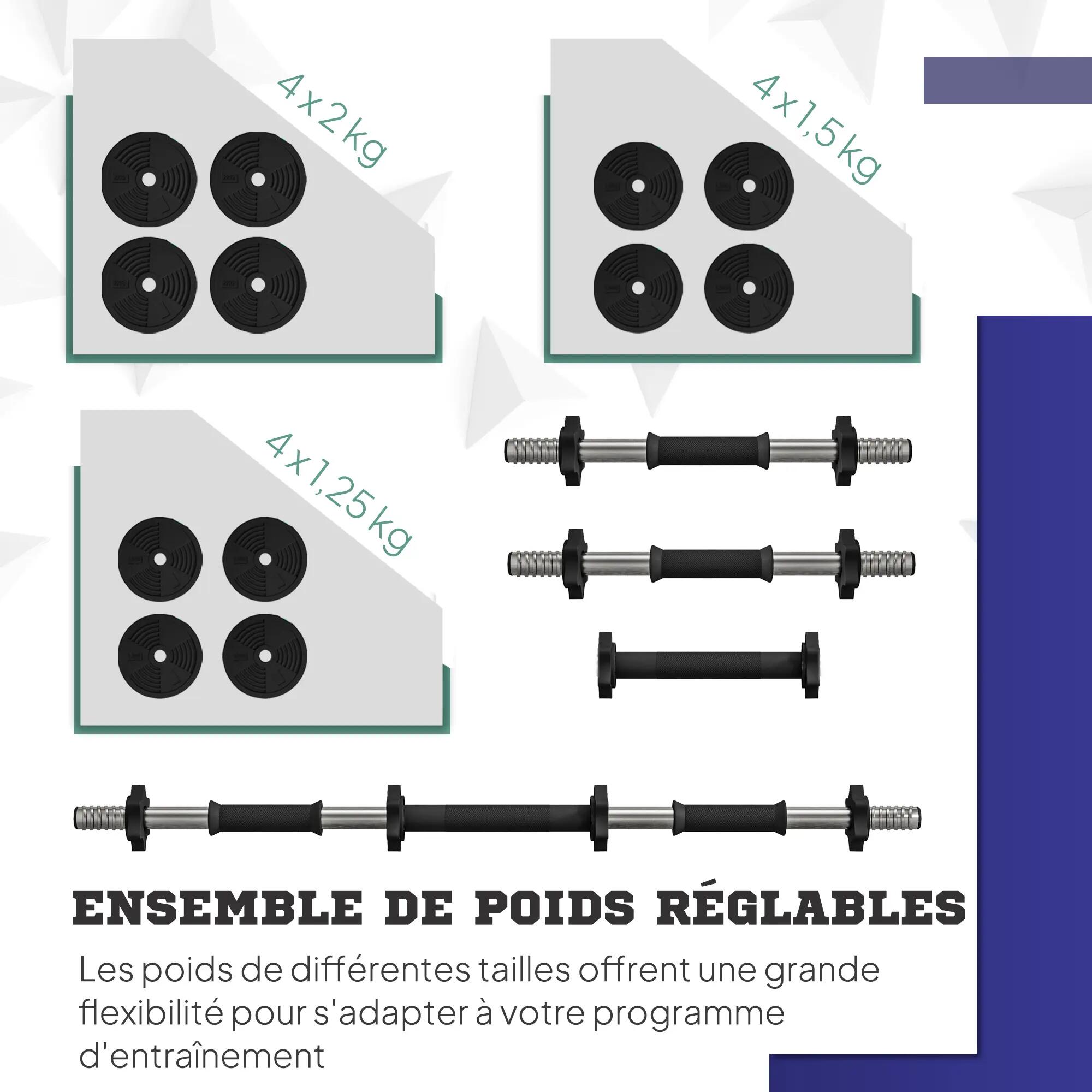 Haltères 2 en 1 réglables, haltères libres avec poignées antidérapantes, 20 KG - 7/9
