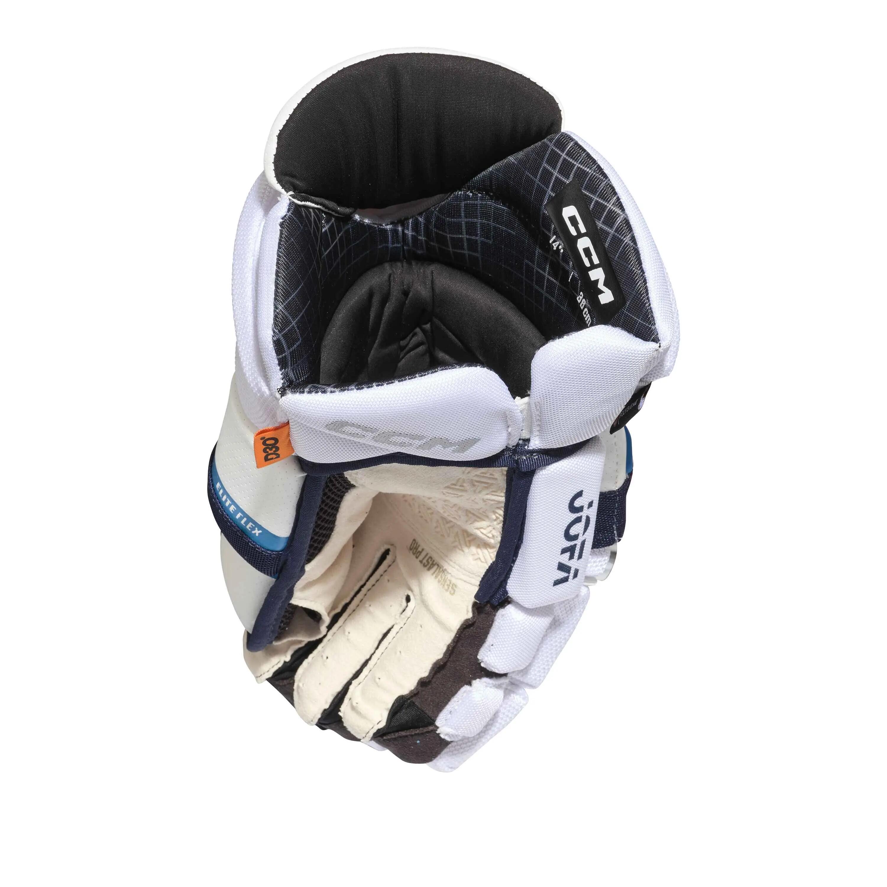 CCM HGJOFA26 Senior CCM CCM Eishockeyhandschuhe Weiß/Marineblau Erwachsene 3/5