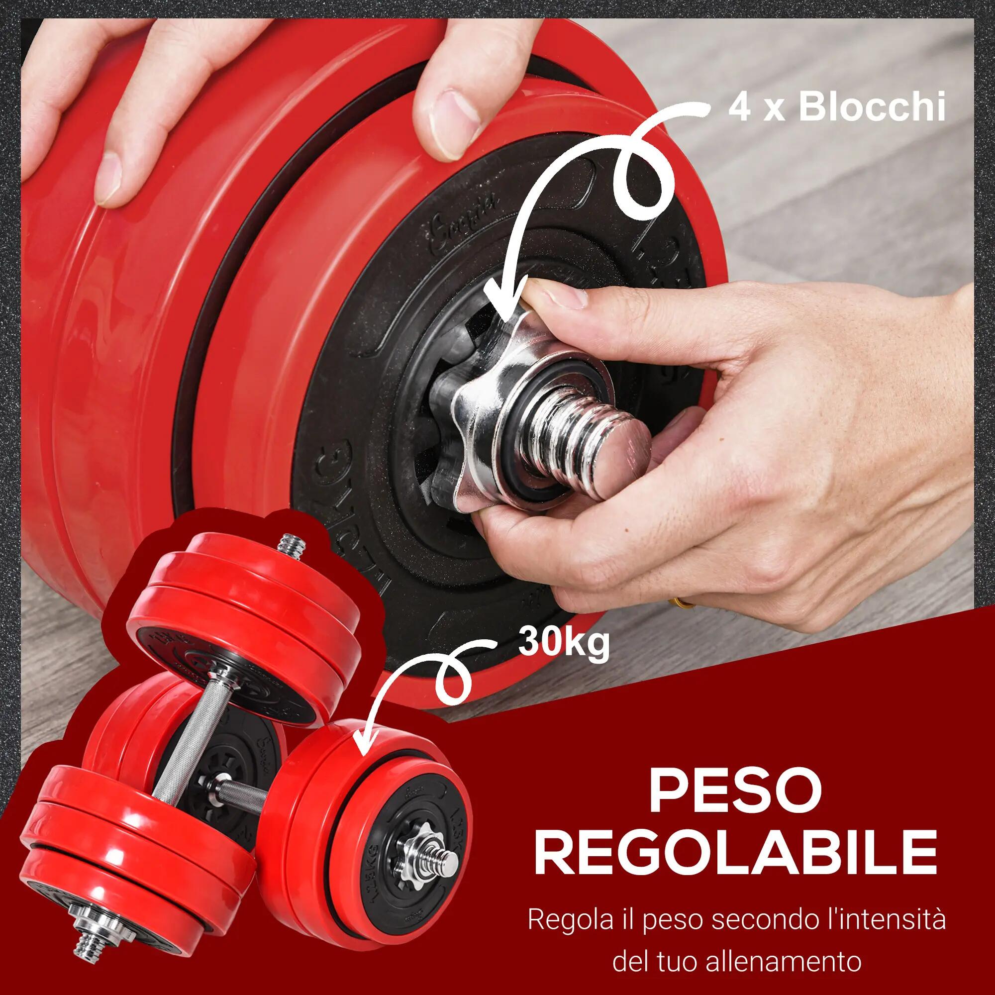 Ensemble d'haltères 2 en 1 de 30 kg, disques avec revêtement plastique anti-rayu 8/9