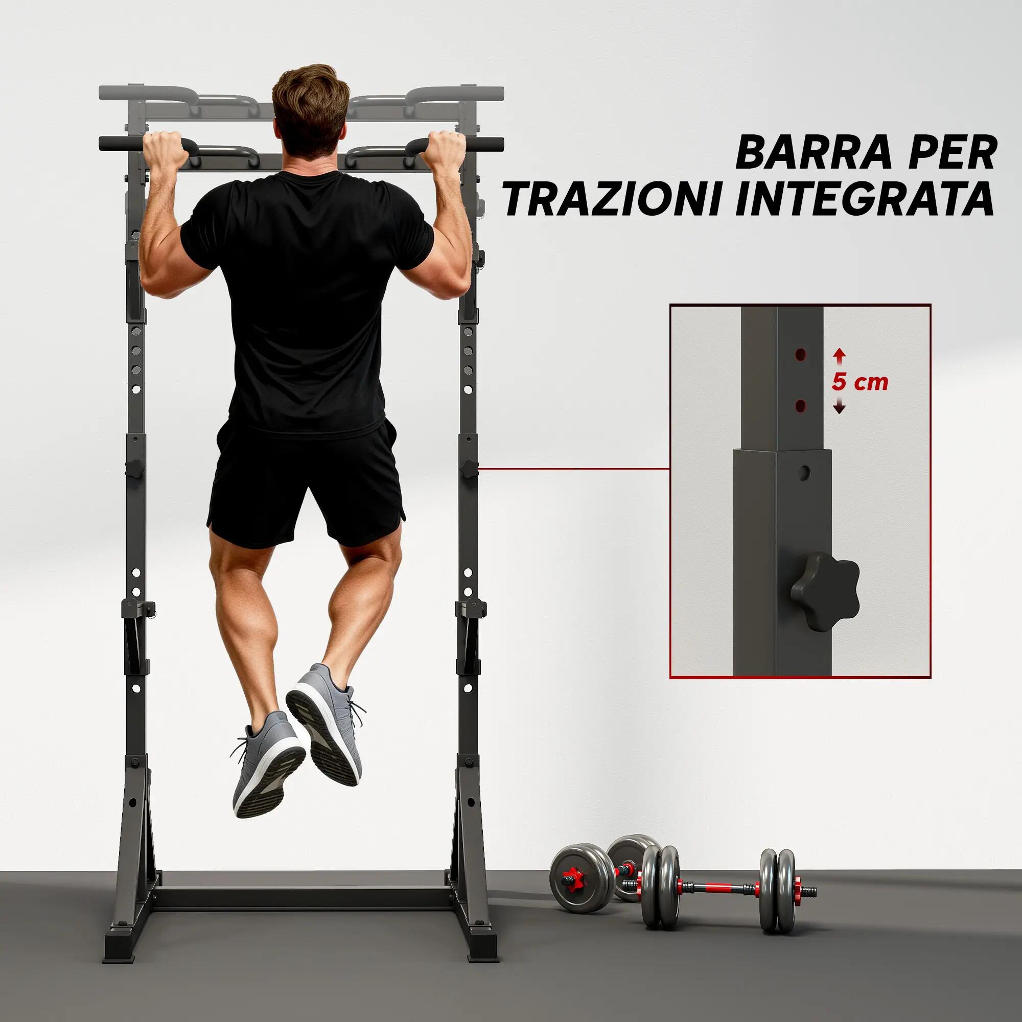 Support à squats réglable avec double support, porte-disque et barre de traction 8/9