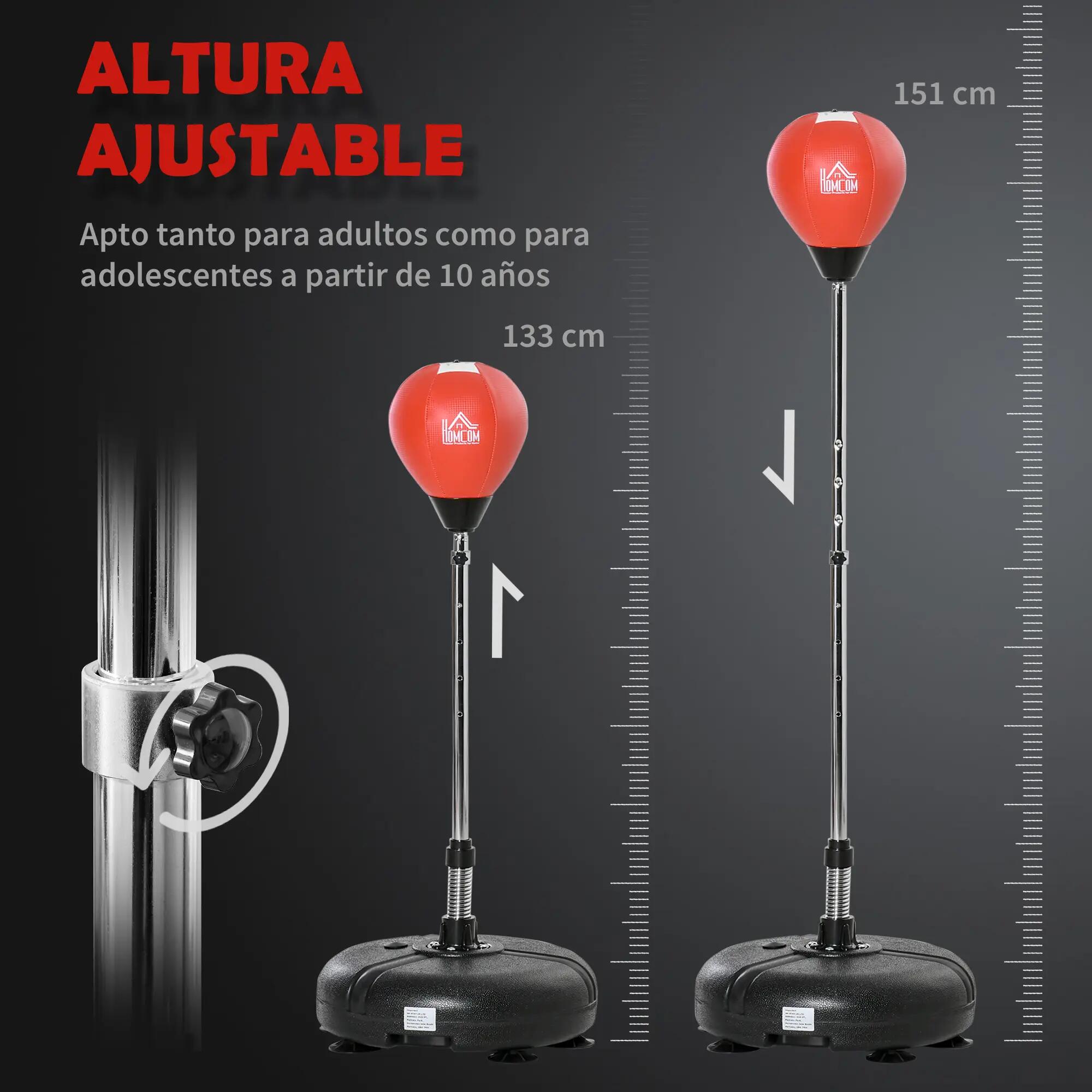 Sac de frappe autoportant à hauteur réglable (133-151 cm), avec base lestable, g 6/9