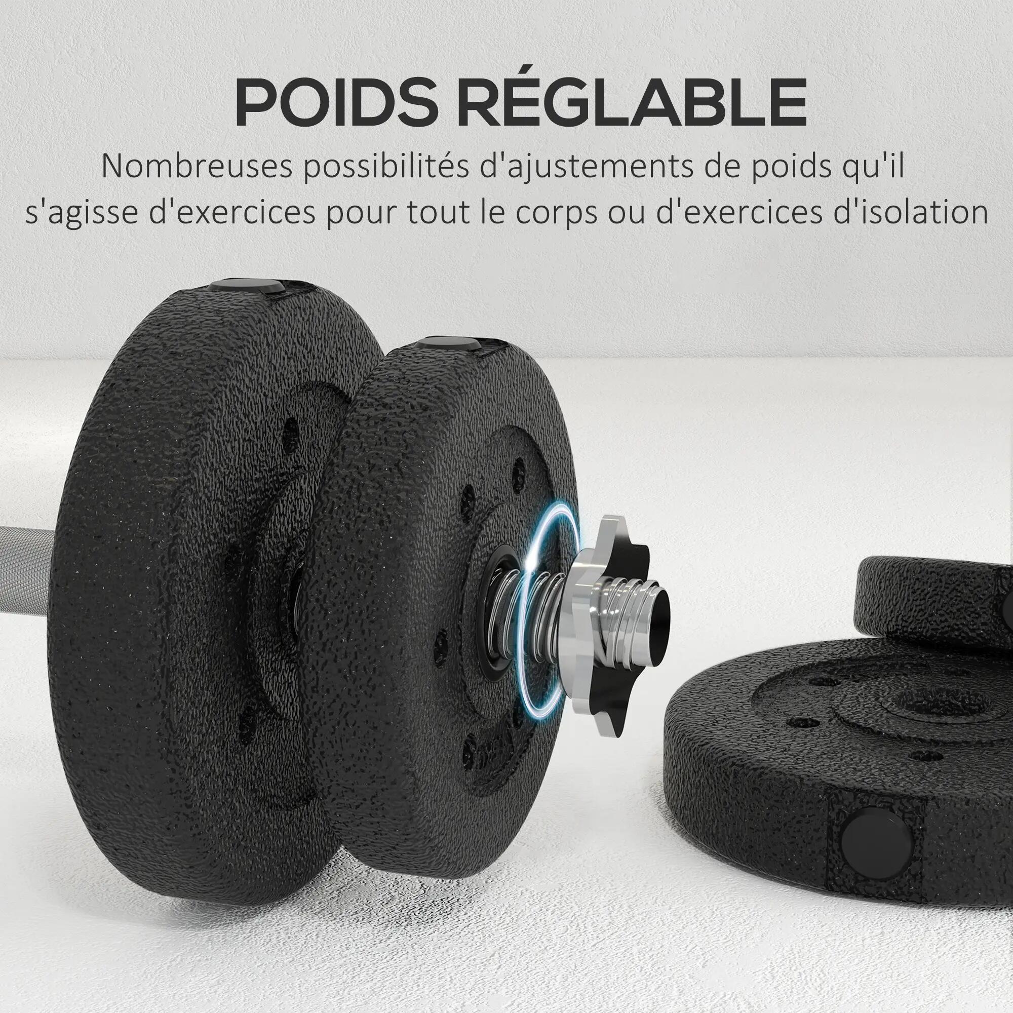 Ensemble d'haltères courtes total 25 Kg - barres incluses - acier PU noir 5/5